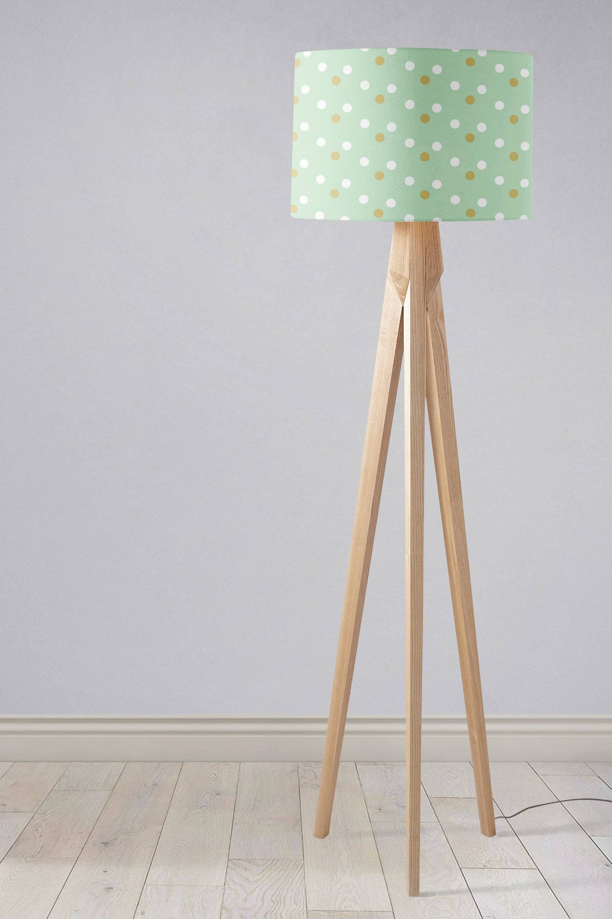 Mint Green Lampshade with Gold and White Spots