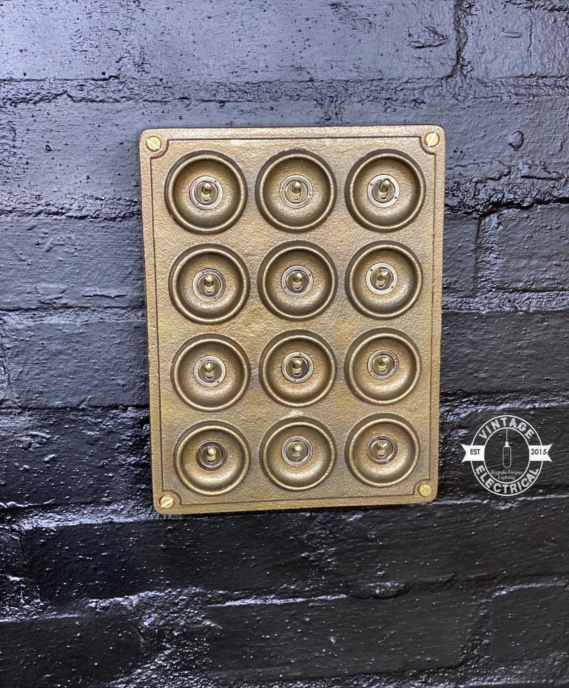 12 Gang 2 Way Bronze Cast Metal Surface Mount Light Switch Vintage Industrial Style