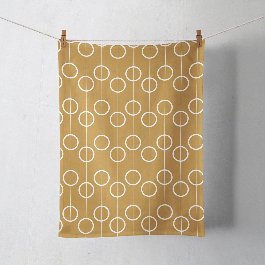 Gold and White Retro Circles Tea Towel