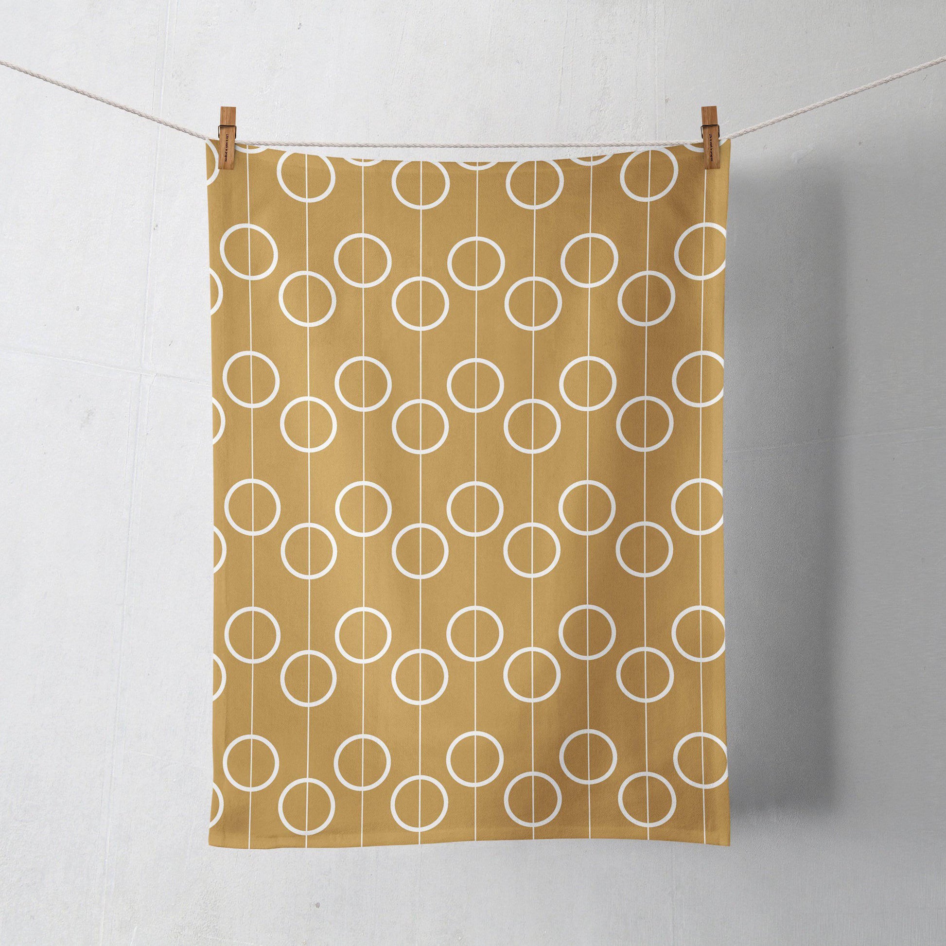 Gold and White Retro Circles Tea Towel