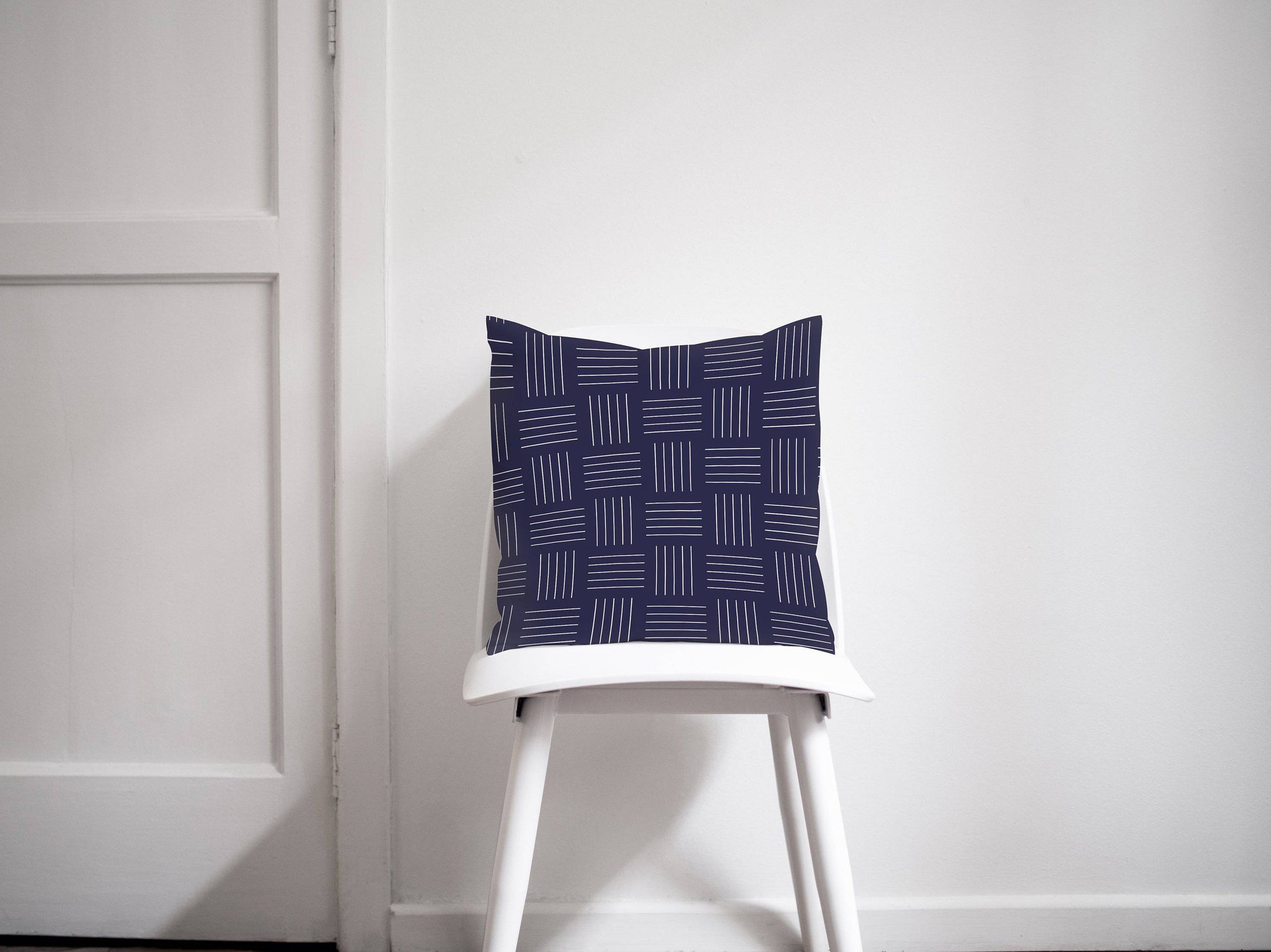 Navy Blue and White Geometric Throw Cushion Cover
