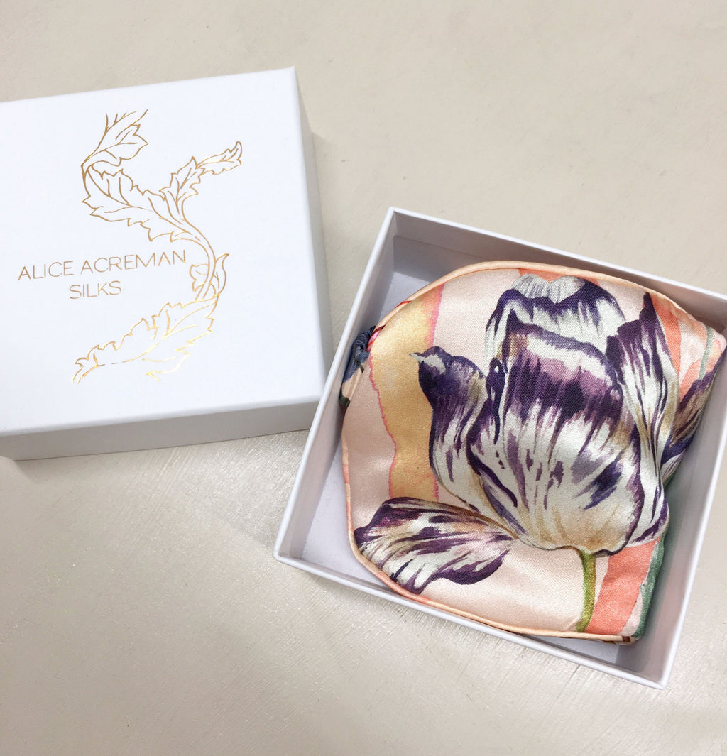 Silk Eye Mask with Tropical Floral Print