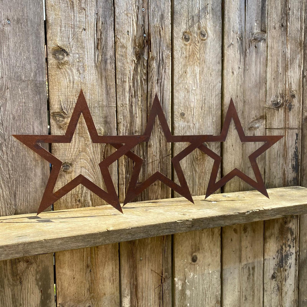 Set of 3 Rusty Metal Stars for Home and Garden