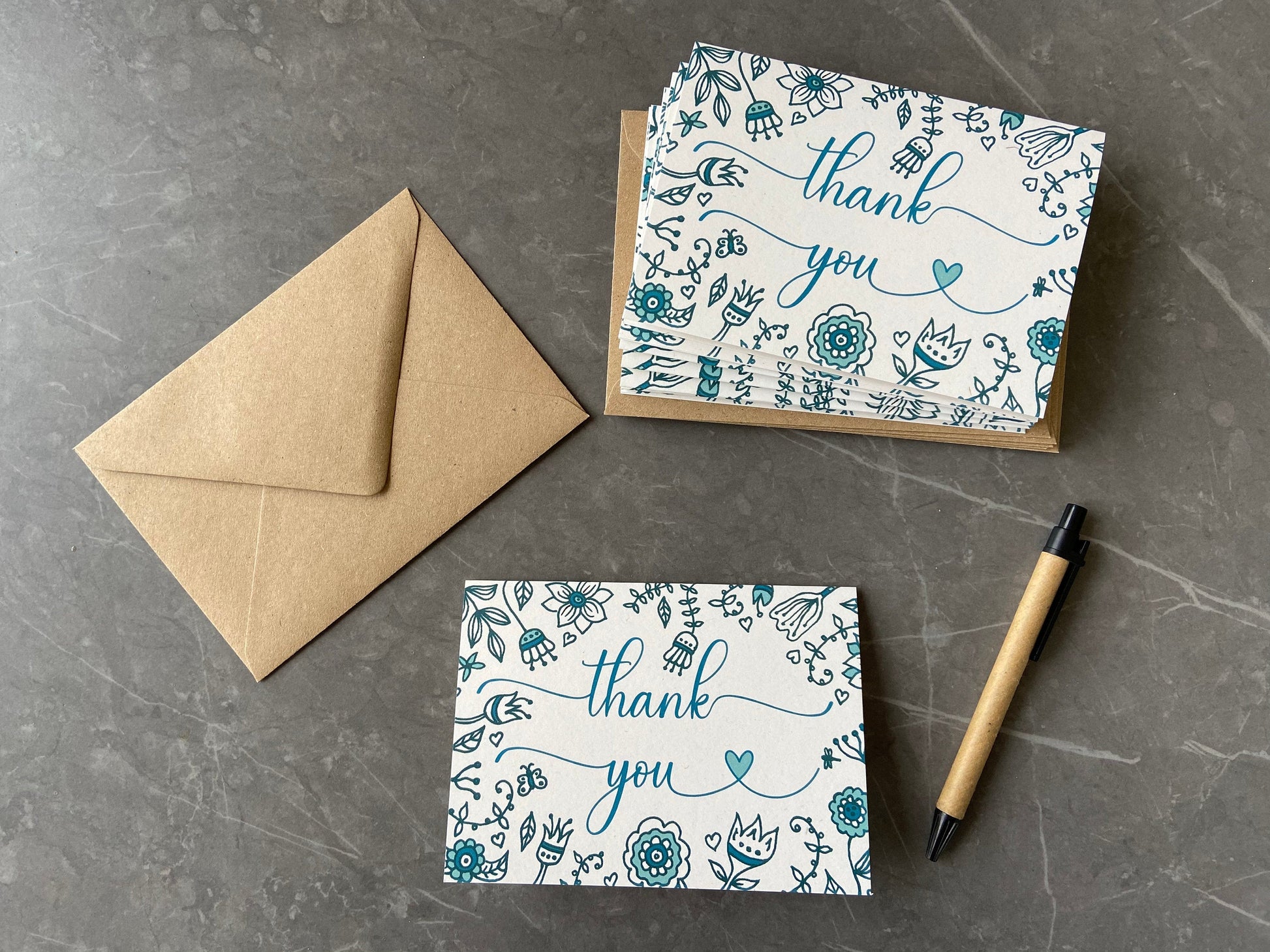 Thank You Note Cards Teal Florals