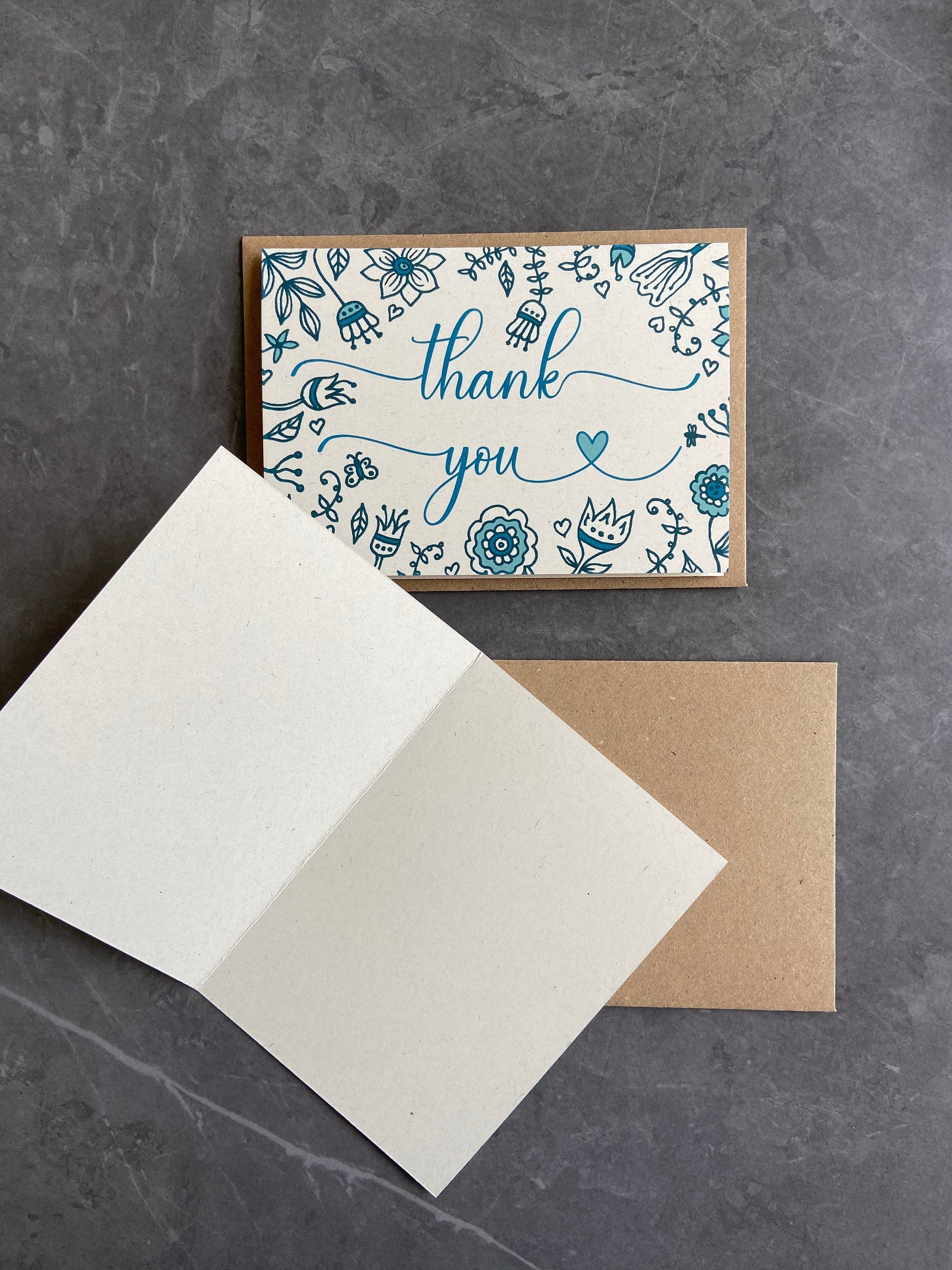 Thank You Note Cards Teal Florals