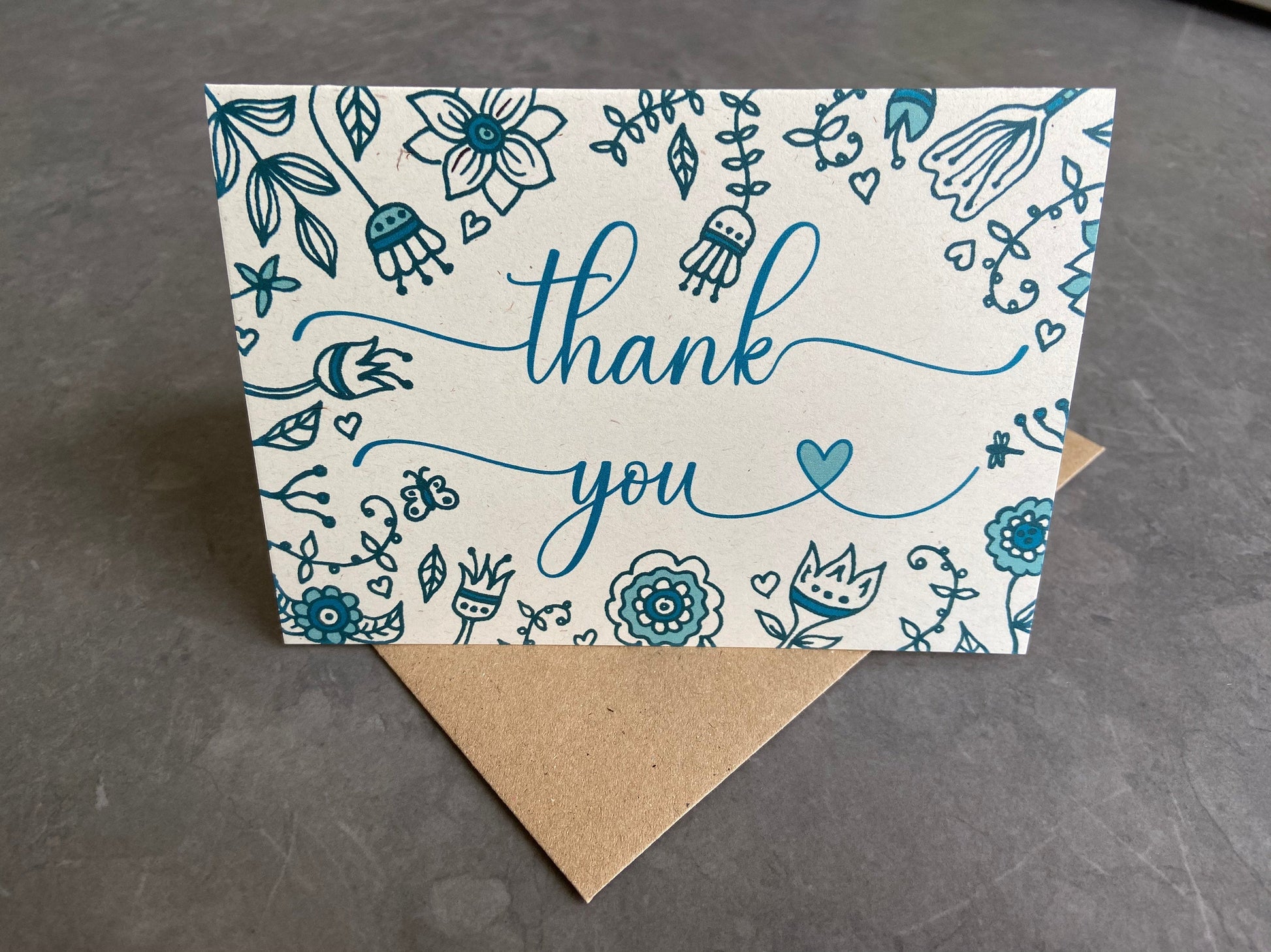 Thank You Note Cards Teal Florals