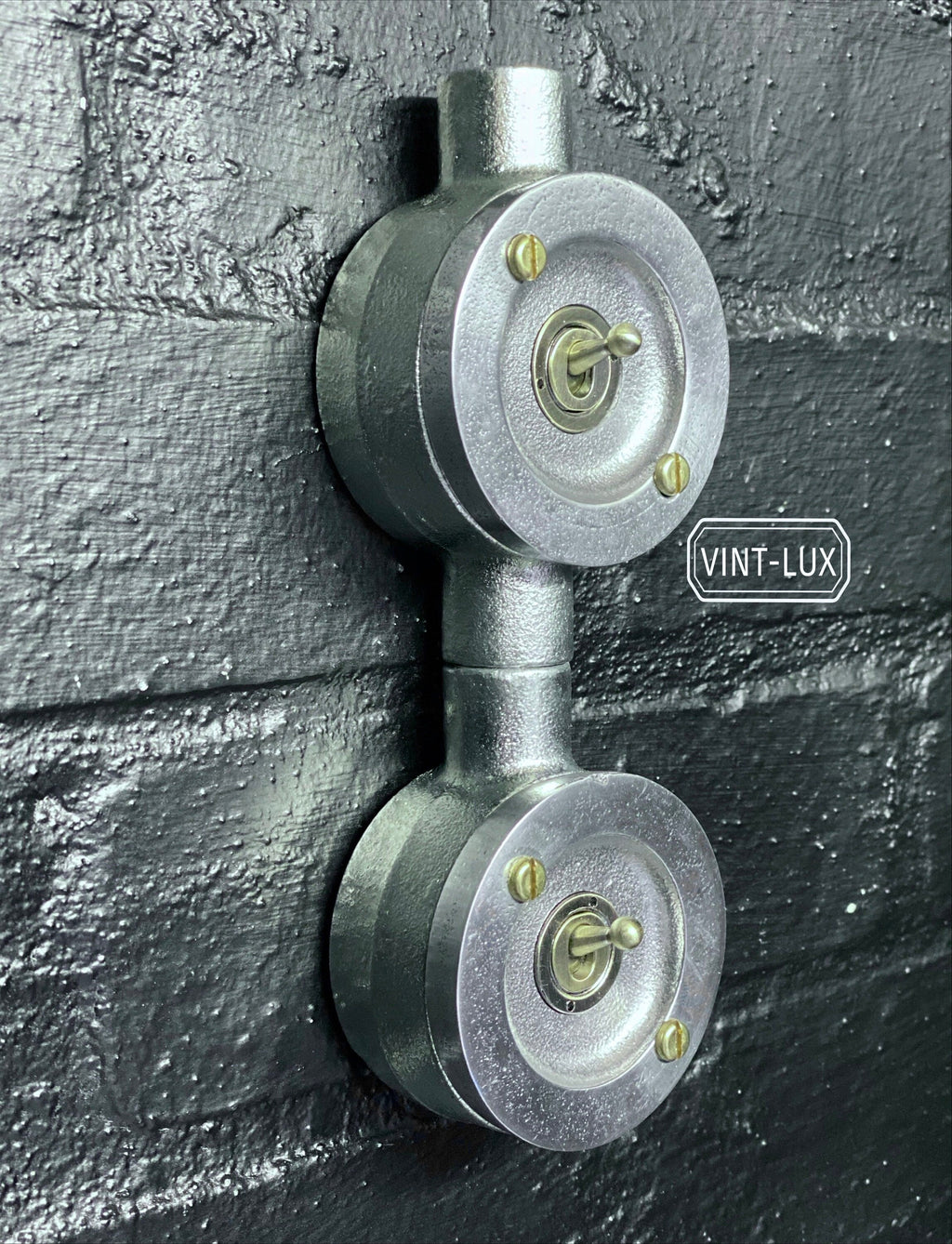 Double Gang 2 Way Industrial Vintage Cast Metal Light Switch