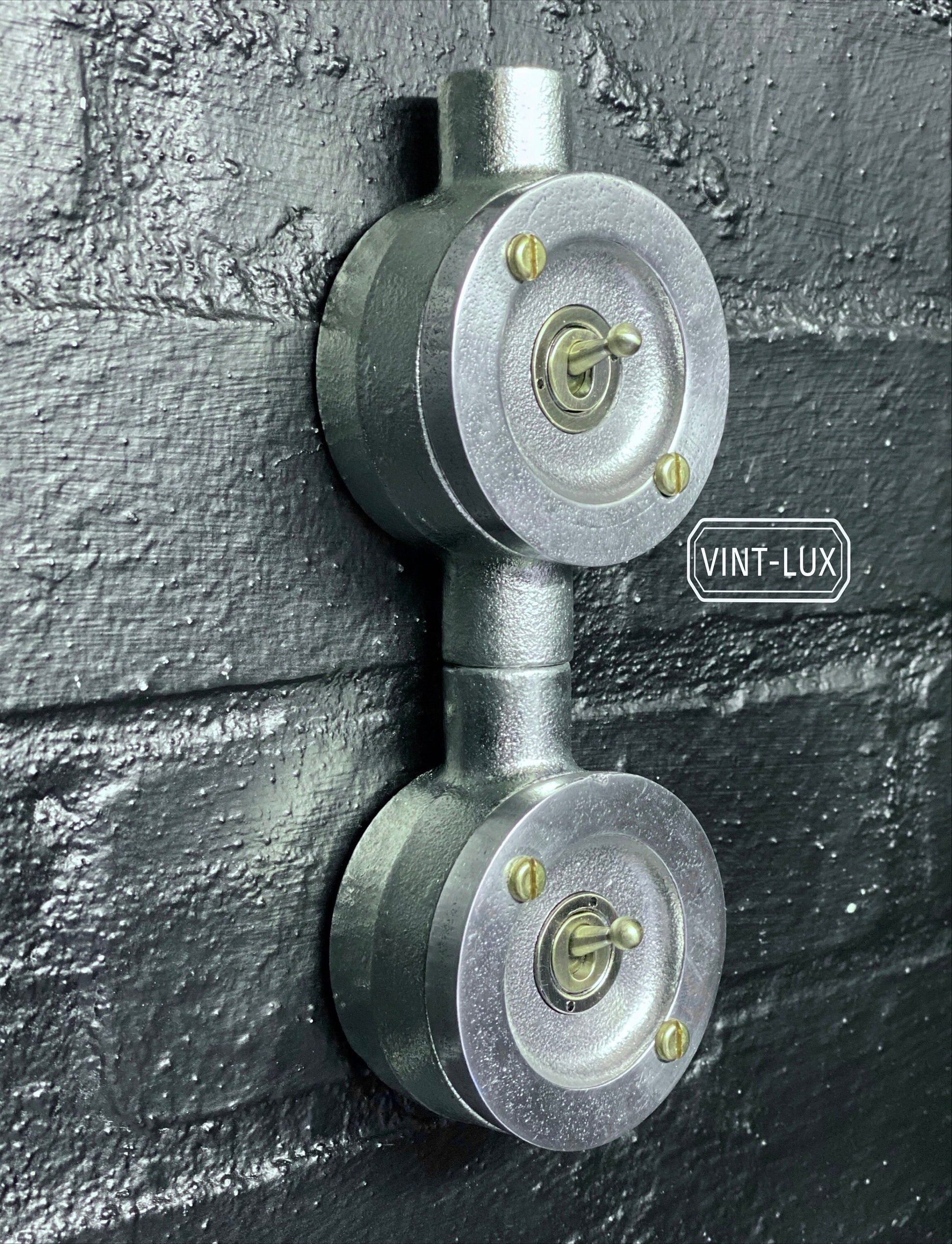 Double Gang 2 Way Industrial Vintage Cast Metal Light Switch