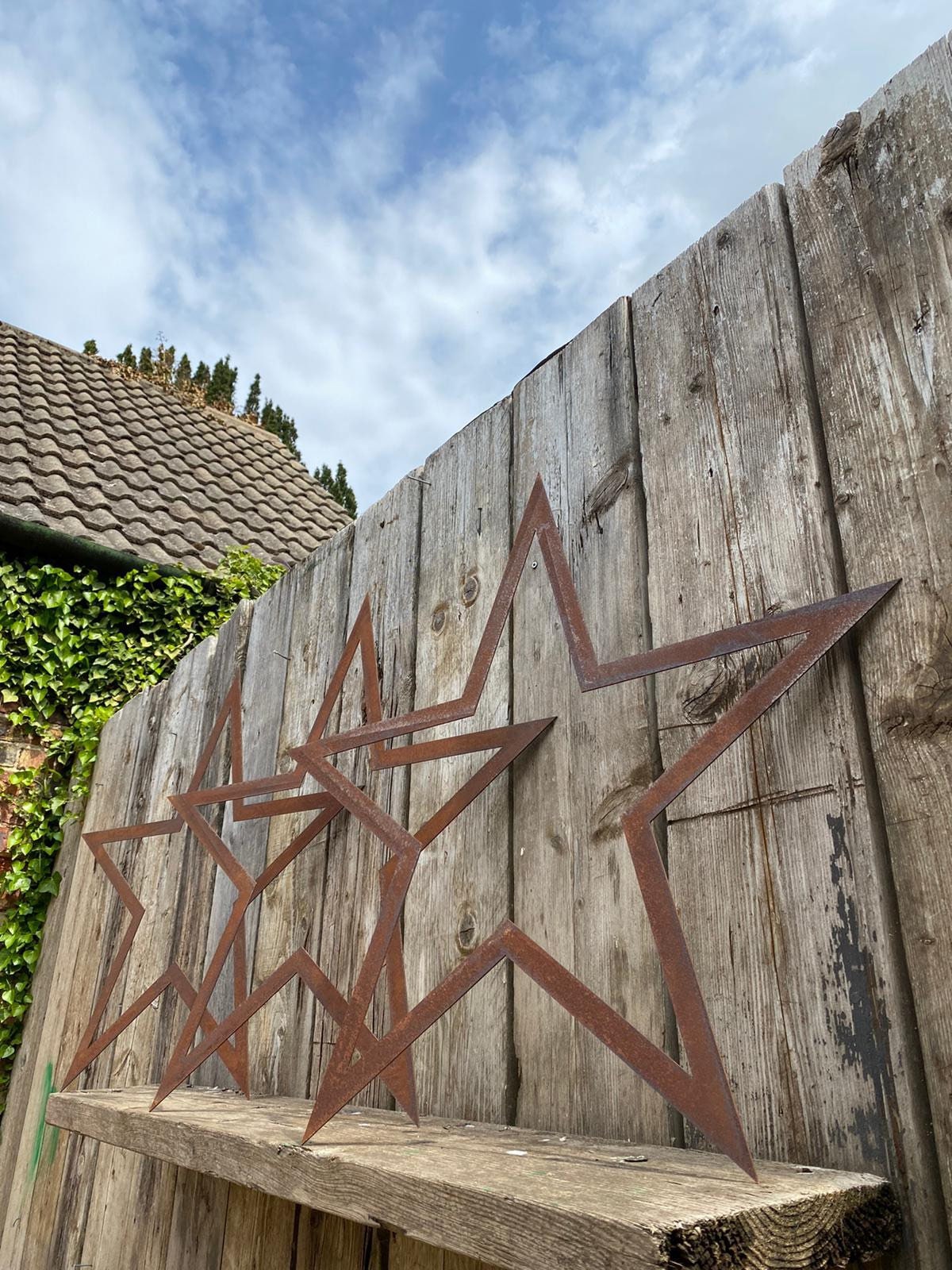 Set of 3 Large Rusty Metal Barn Stars