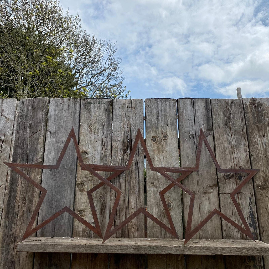 Set of 3 Large Rusty Metal Barn Stars