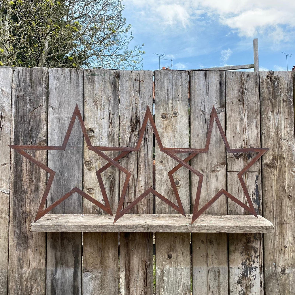 Set of 3 Large Rusty Metal Barn Stars