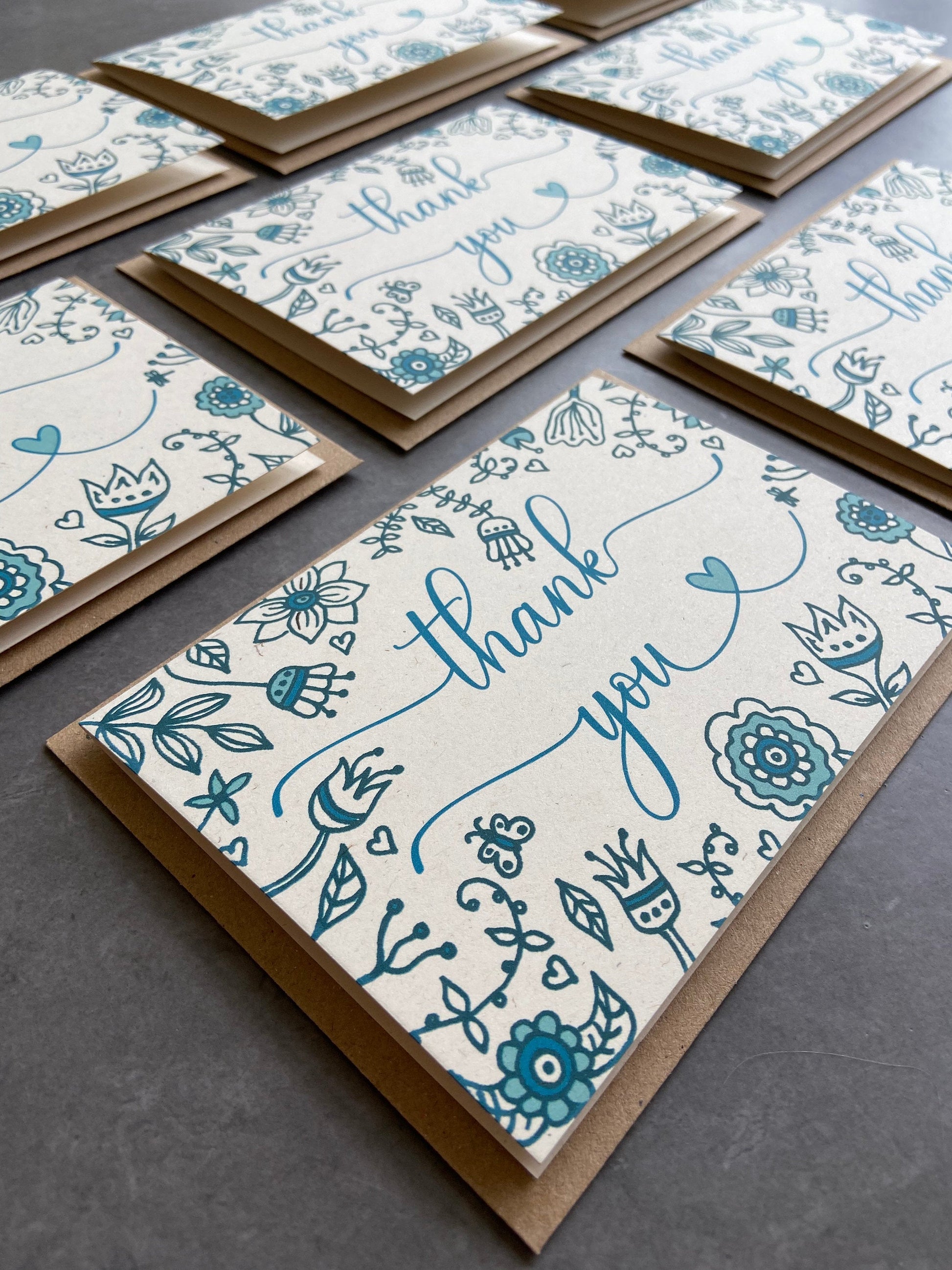 Thank You Note Cards Teal Florals