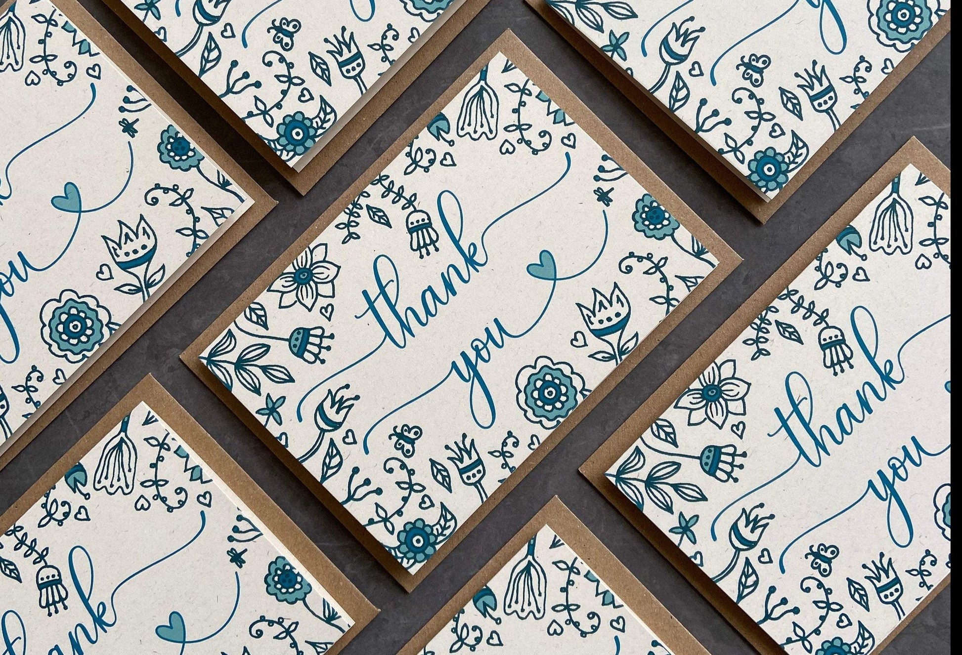 Thank You Note Cards Teal Florals