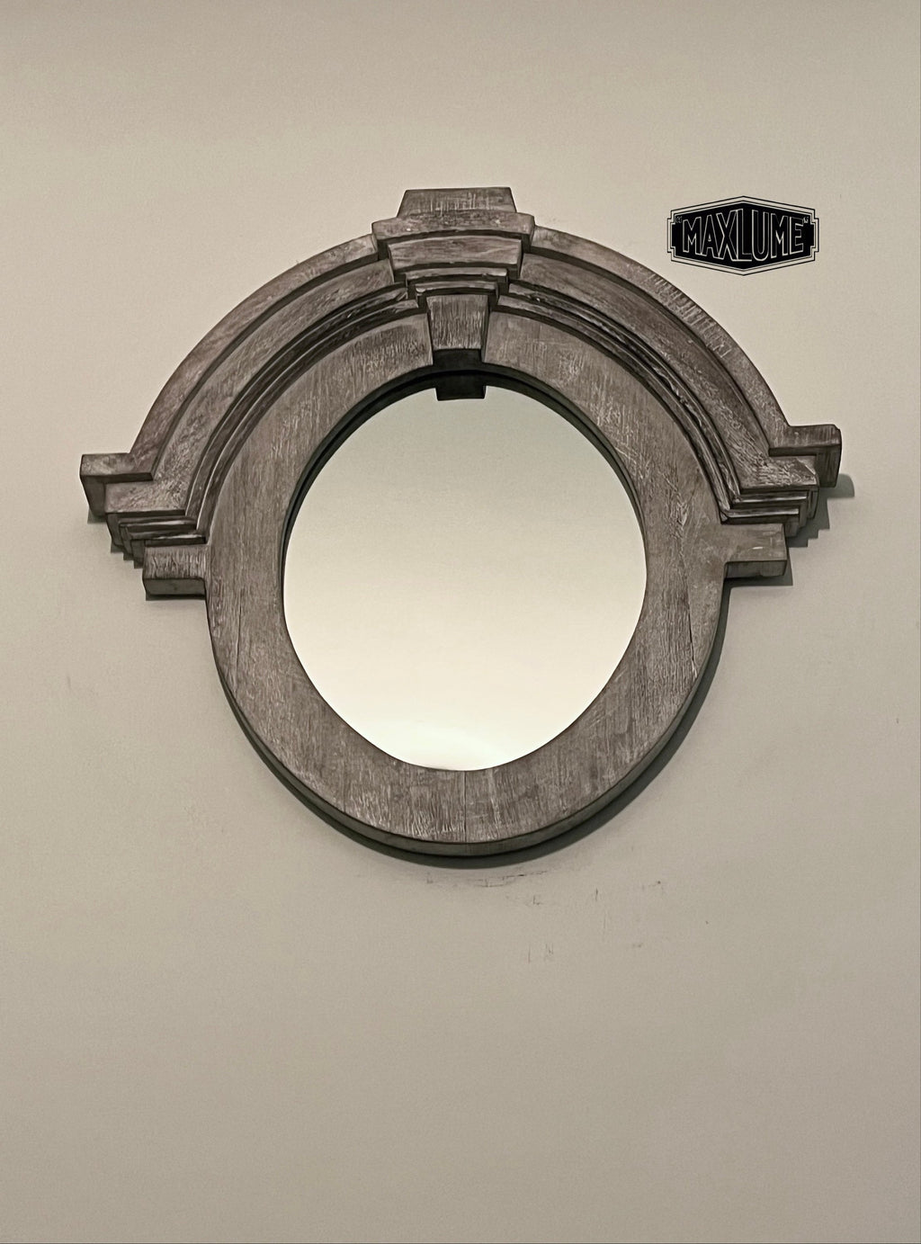 Mansard Arched Oval Mirror in White Washed Mango Wood
