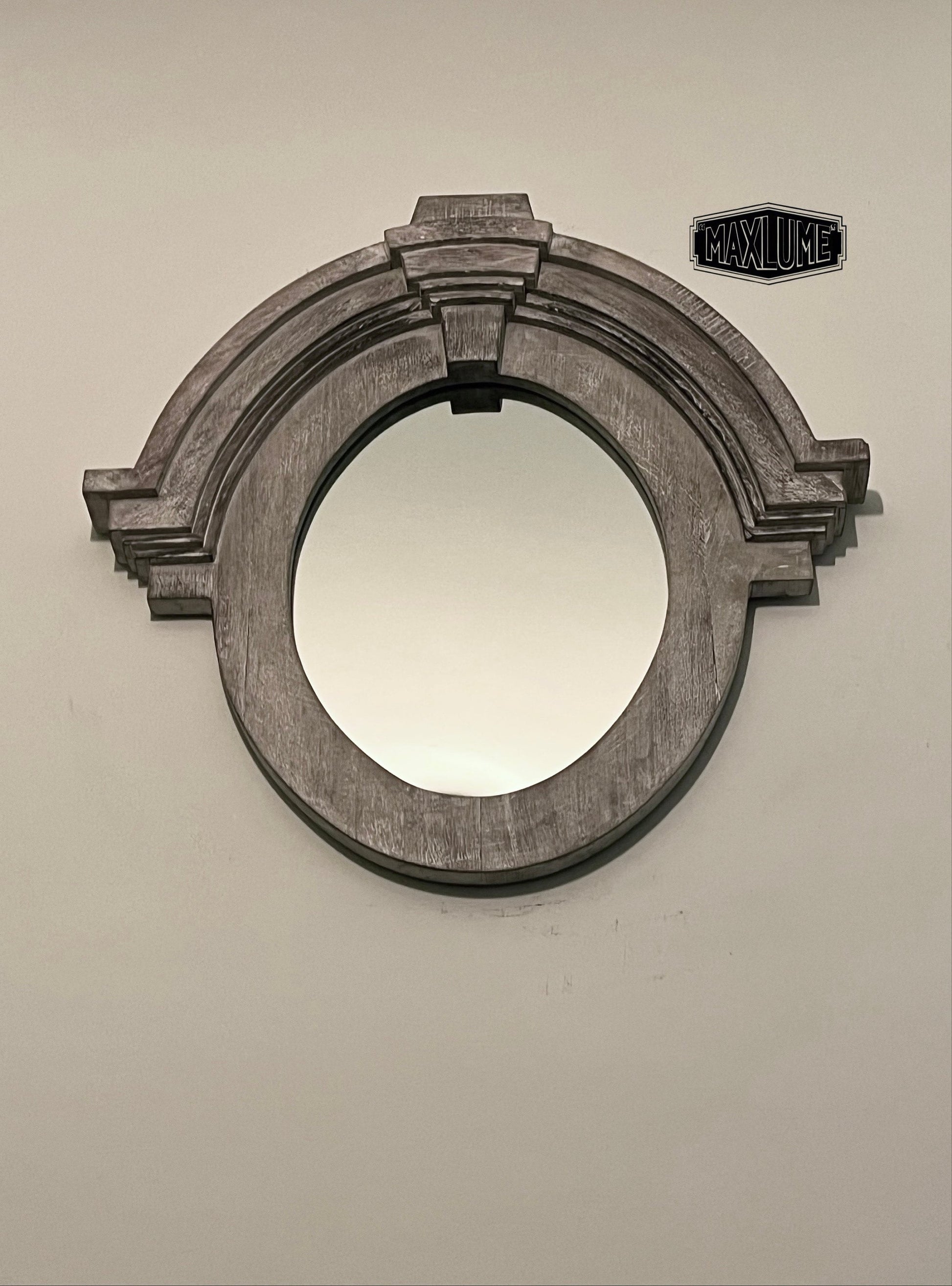 Mansard Arched Oval Mirror in White Washed Mango Wood
