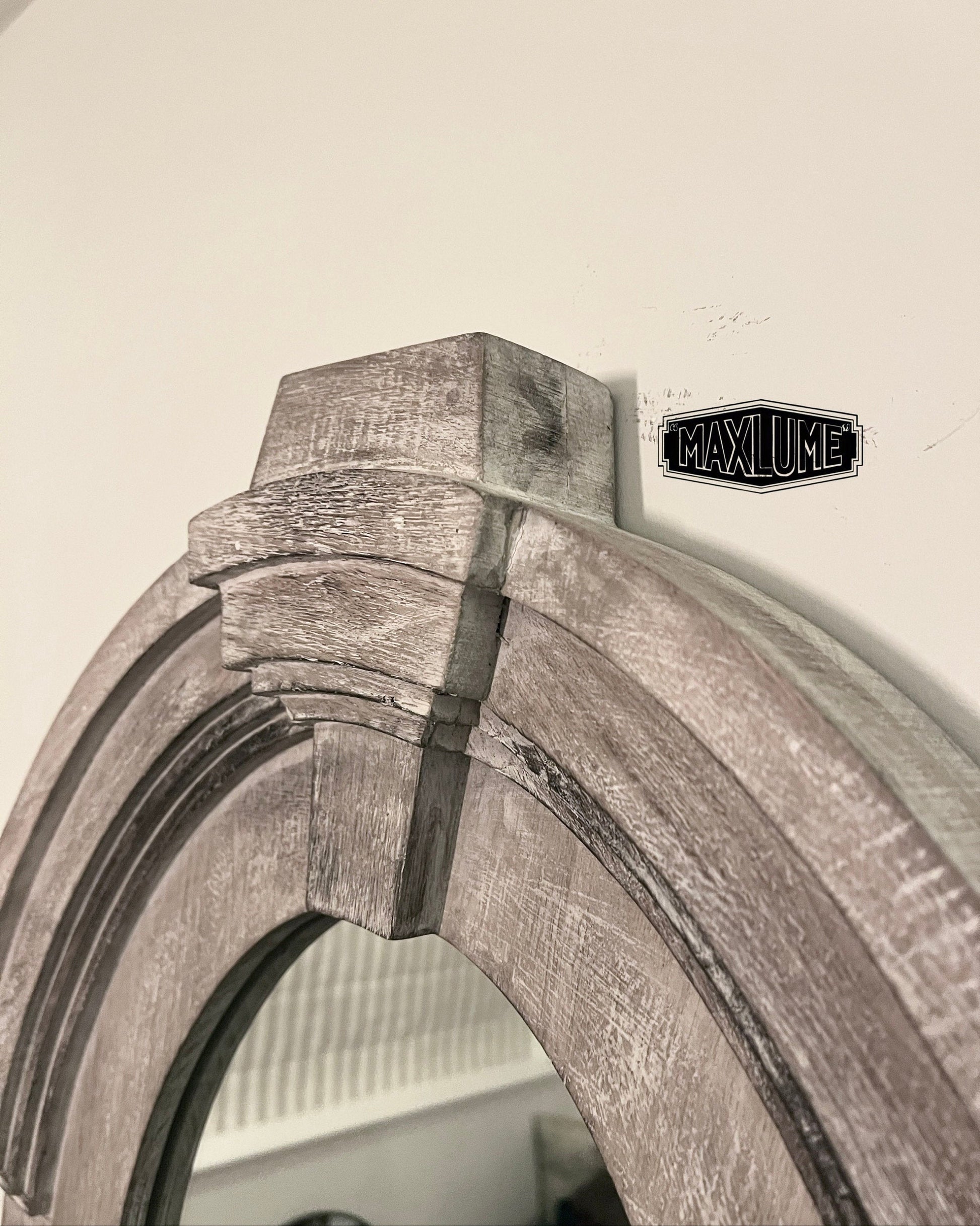 Mansard Arched Oval Mirror in White Washed Mango Wood