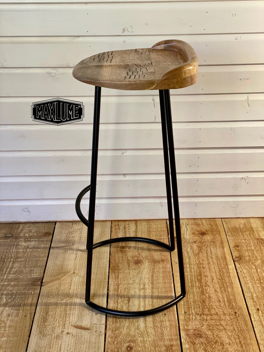 Solid Mango Wood Bar Stool with Cast Iron Base