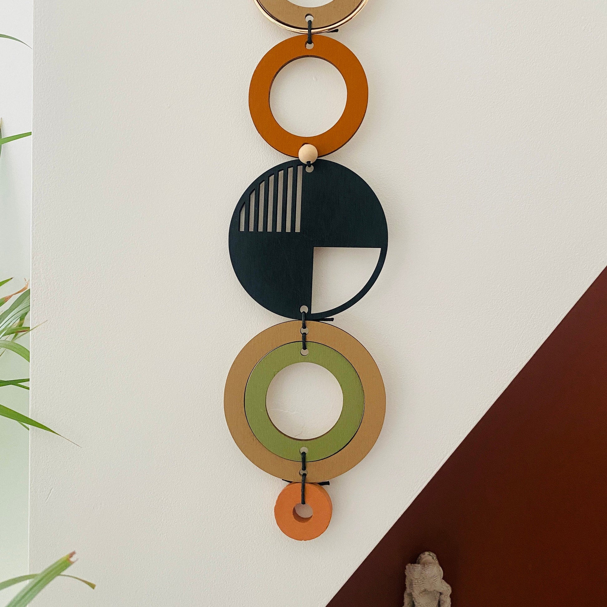 Modern Geometric Wall Art Hanging with Gold Metal Details