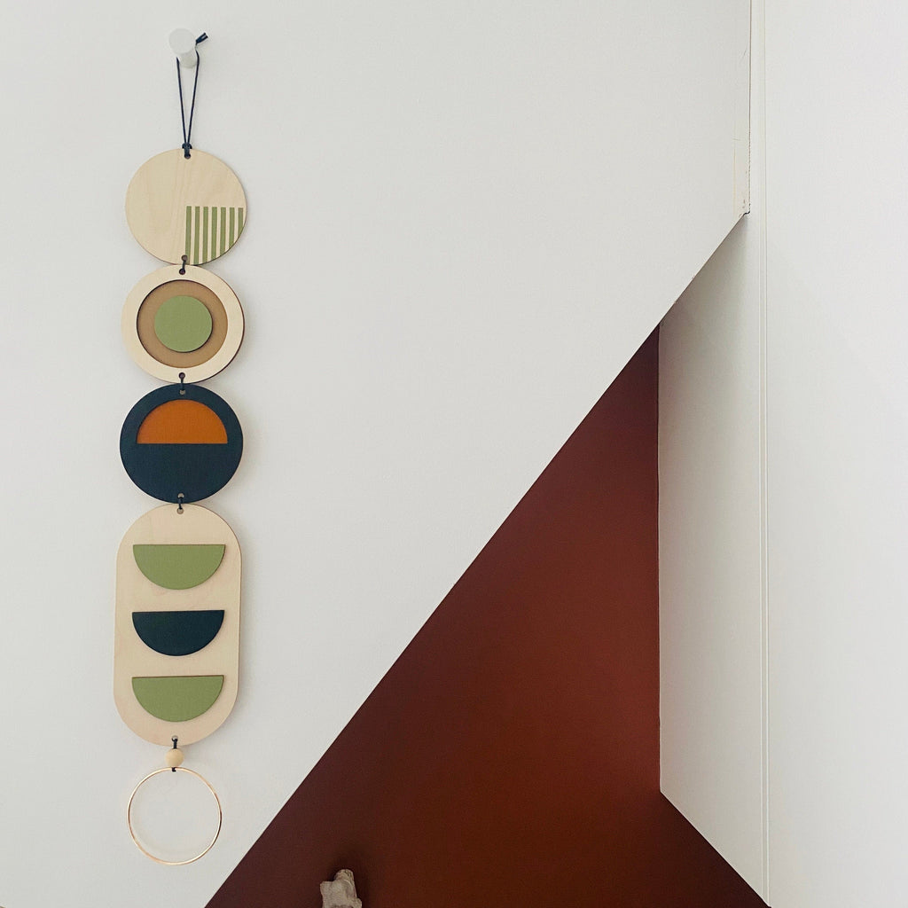 Geometric Wall Hanging Tapestry in Modern Minimal Wood Art