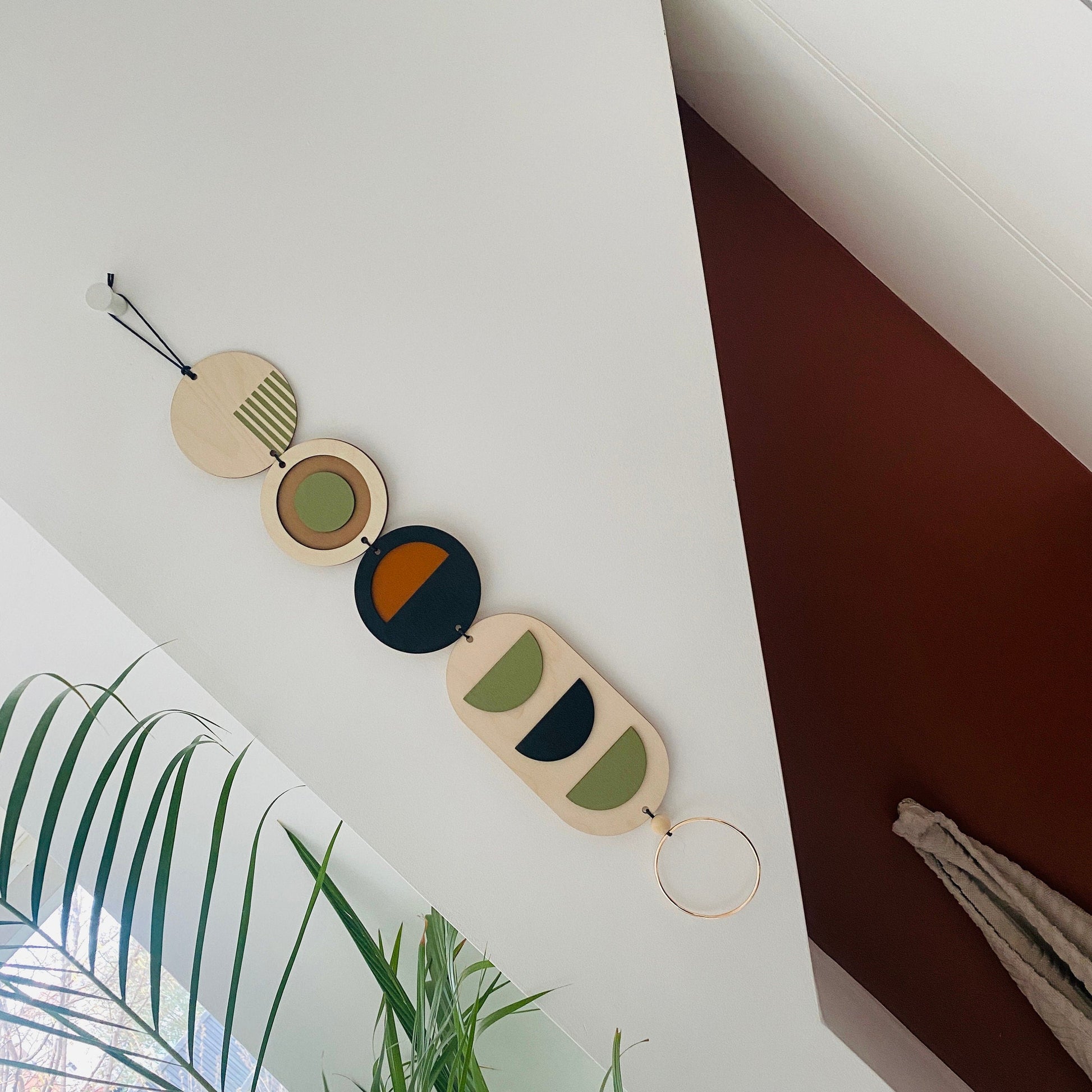 Geometric Wall Hanging Tapestry in Modern Minimal Wood Art