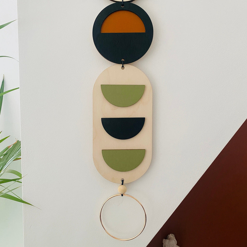 Geometric Wall Hanging Tapestry in Modern Minimal Wood Art