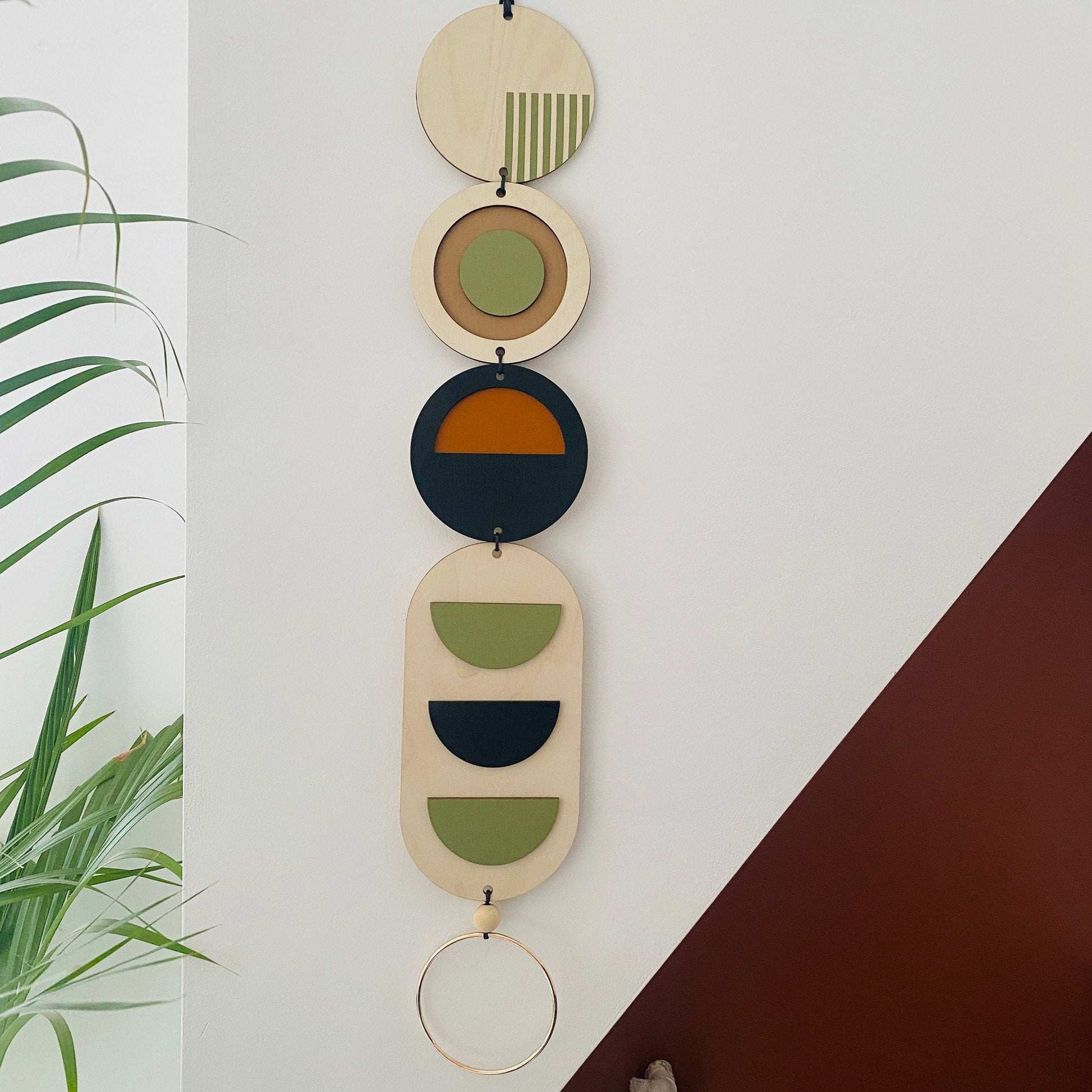 Geometric Wall Hanging Tapestry in Modern Minimal Wood Art