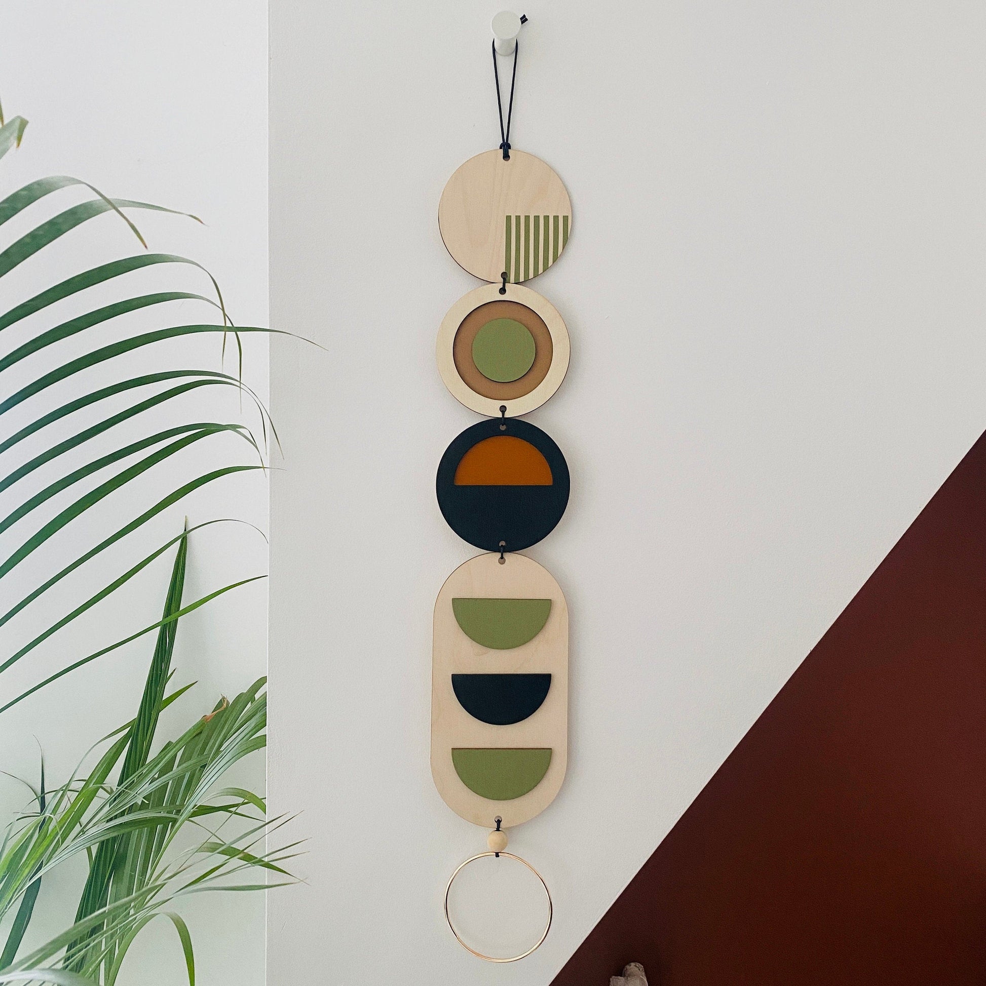 Geometric Wall Hanging Tapestry in Modern Minimal Wood Art