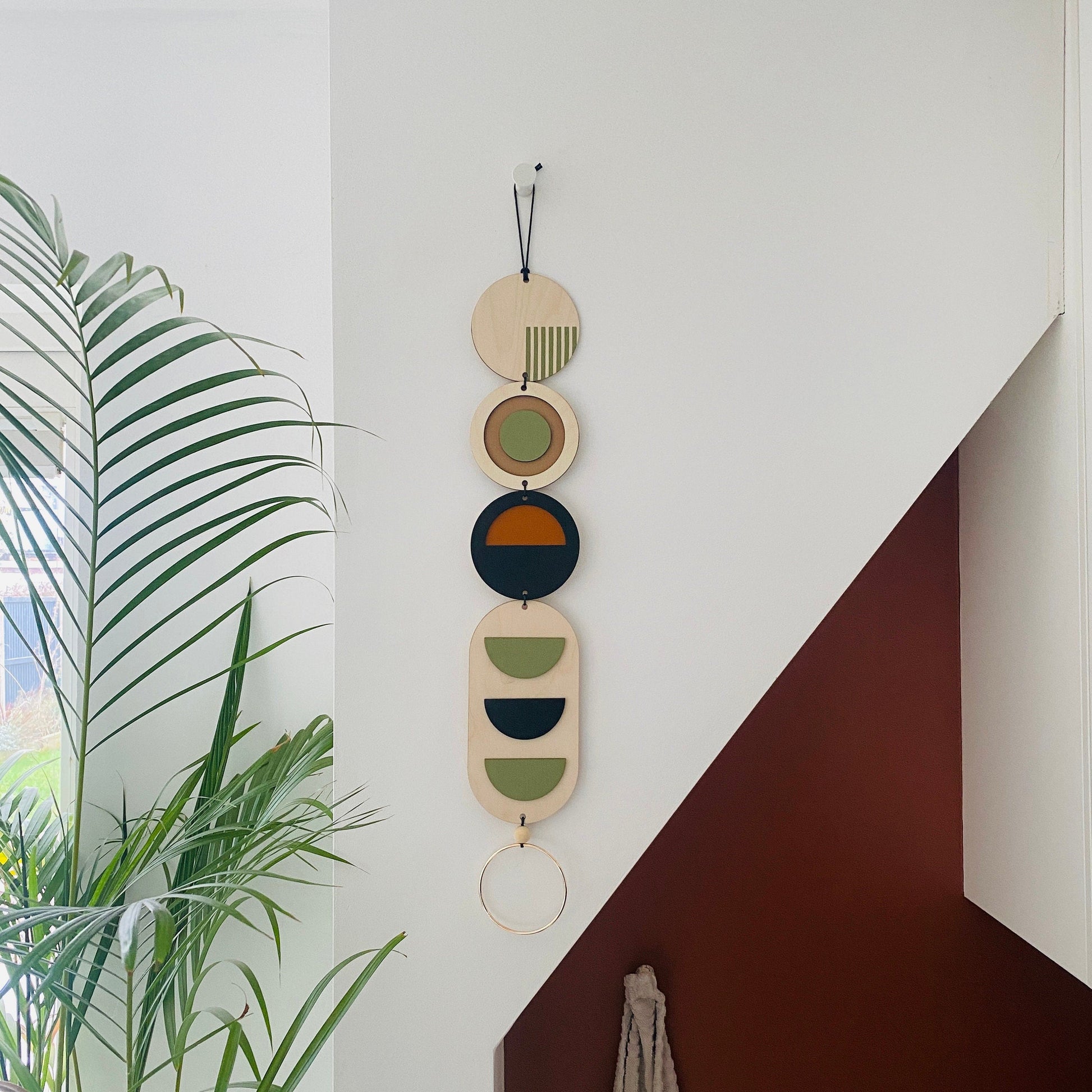 Geometric Wall Hanging Tapestry in Modern Minimal Wood Art