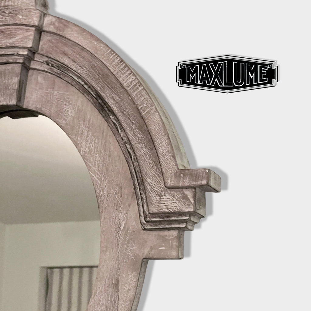 Mansard Arched Oval Mirror in White Washed Mango Wood