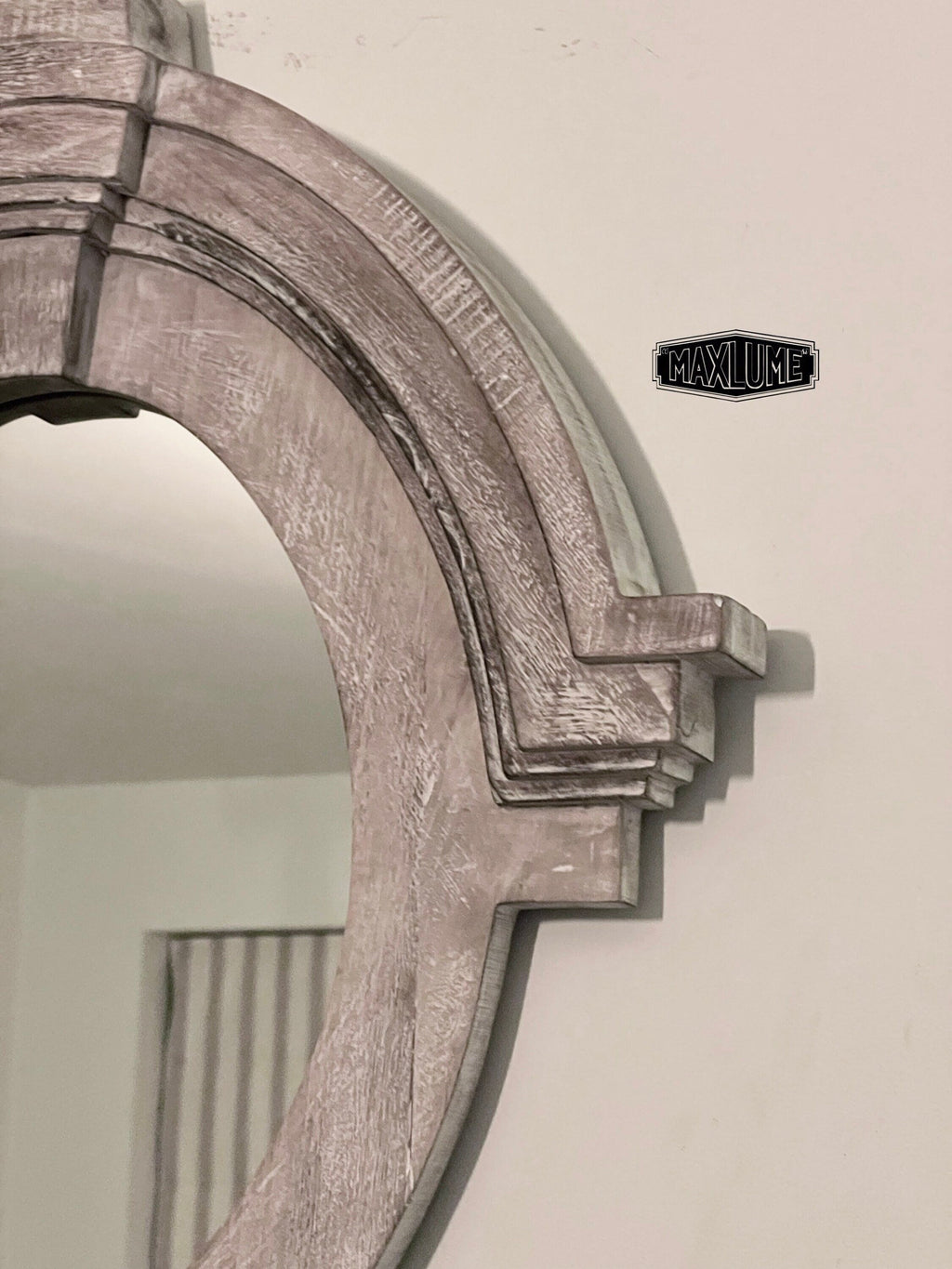 Mansard Arched Oval Mirror in White Washed Mango Wood