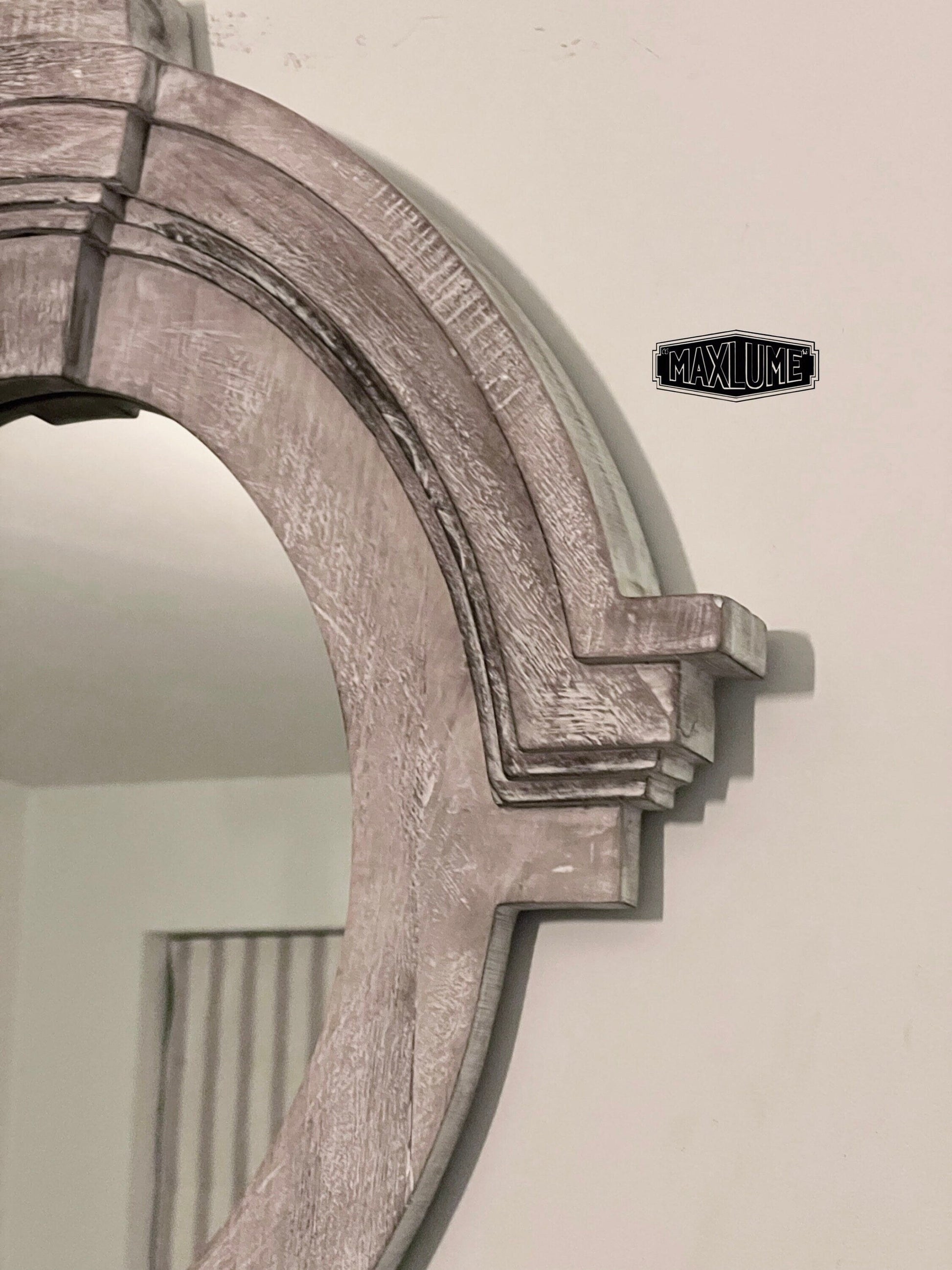Mansard Arched Oval Mirror in White Washed Mango Wood