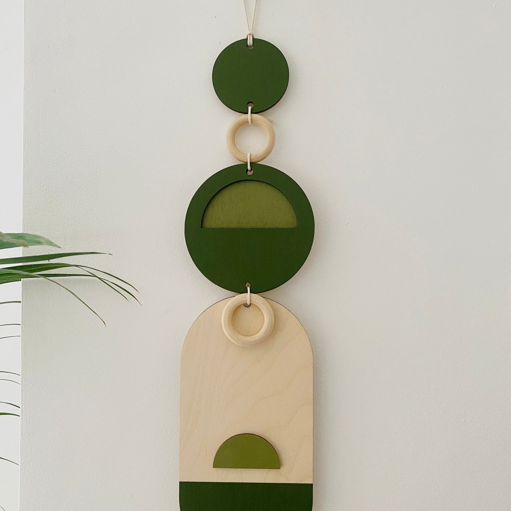 Green Geometric Wall Art Wooden Tapestry 68cm