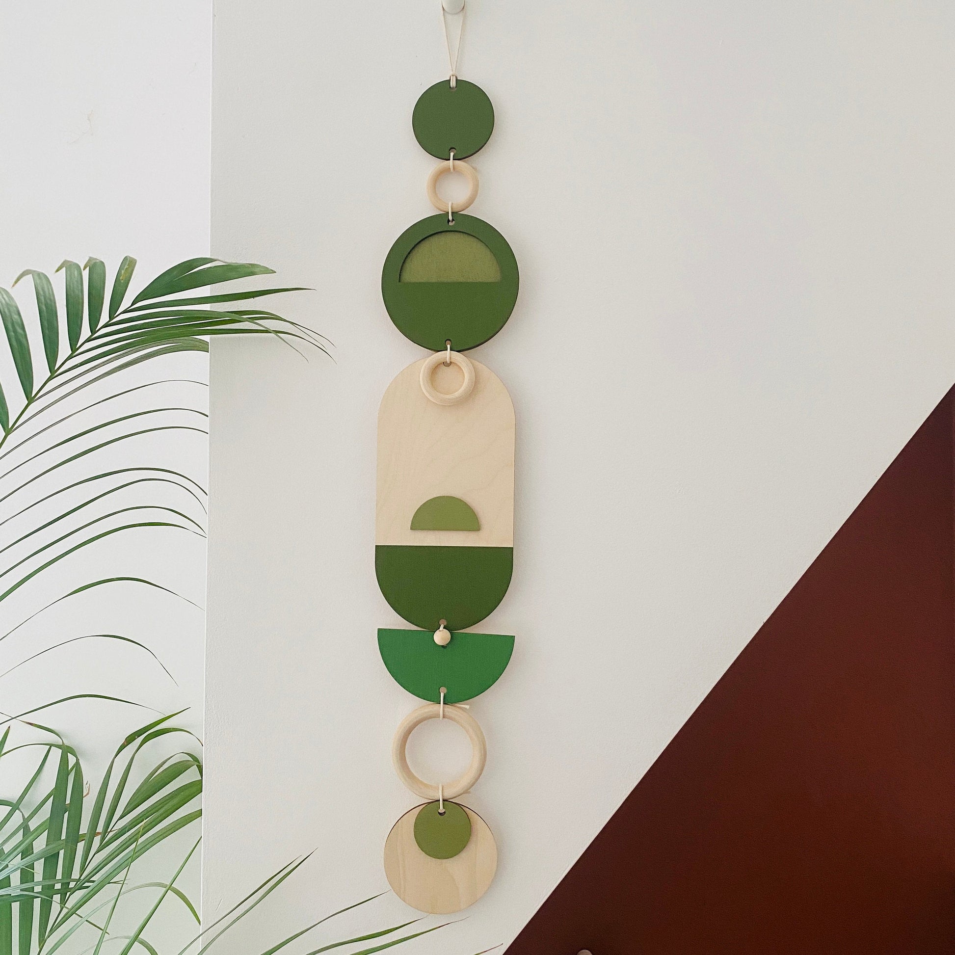 Green Geometric Wall Art Wooden Tapestry 68cm