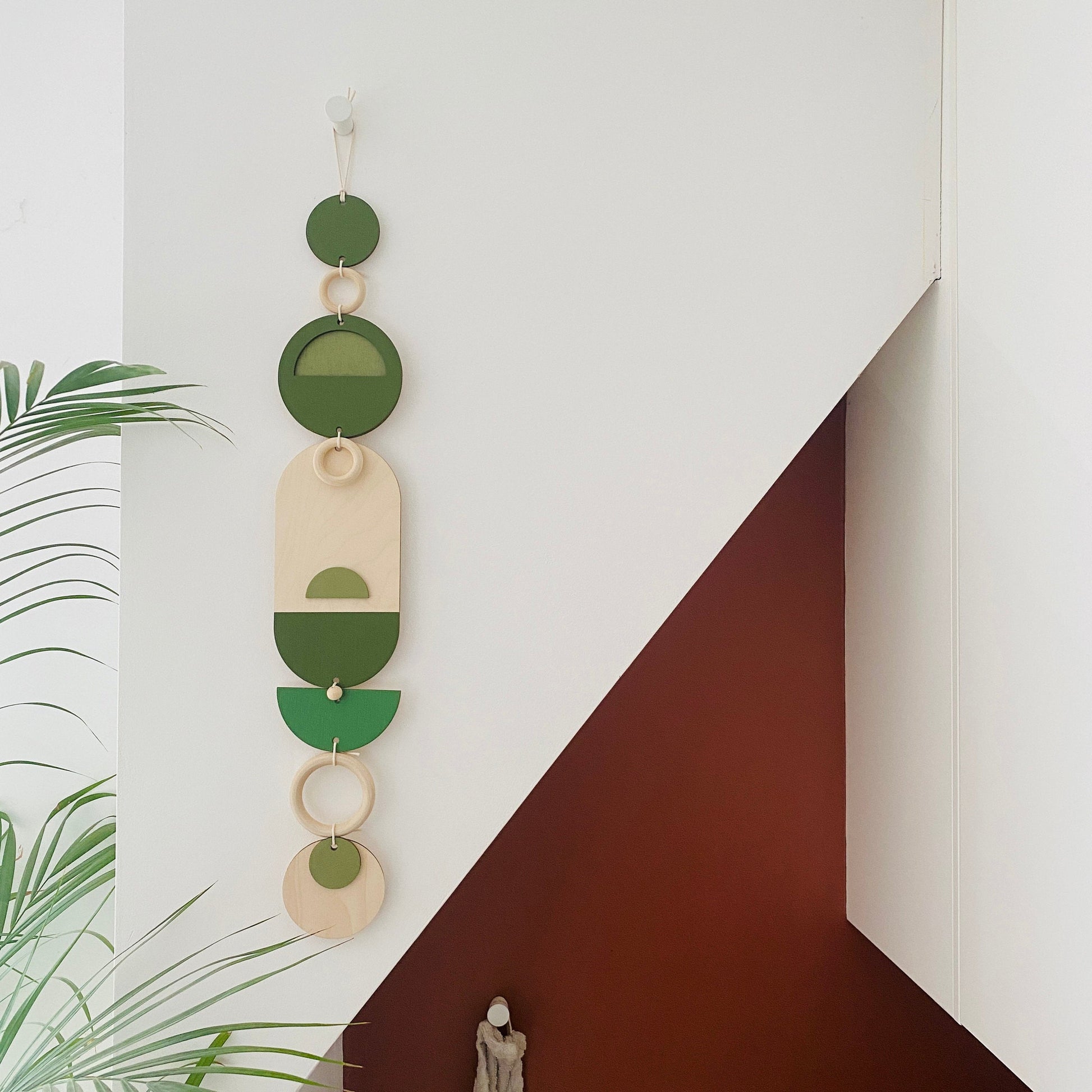 Green Geometric Wall Art Wooden Tapestry 68cm