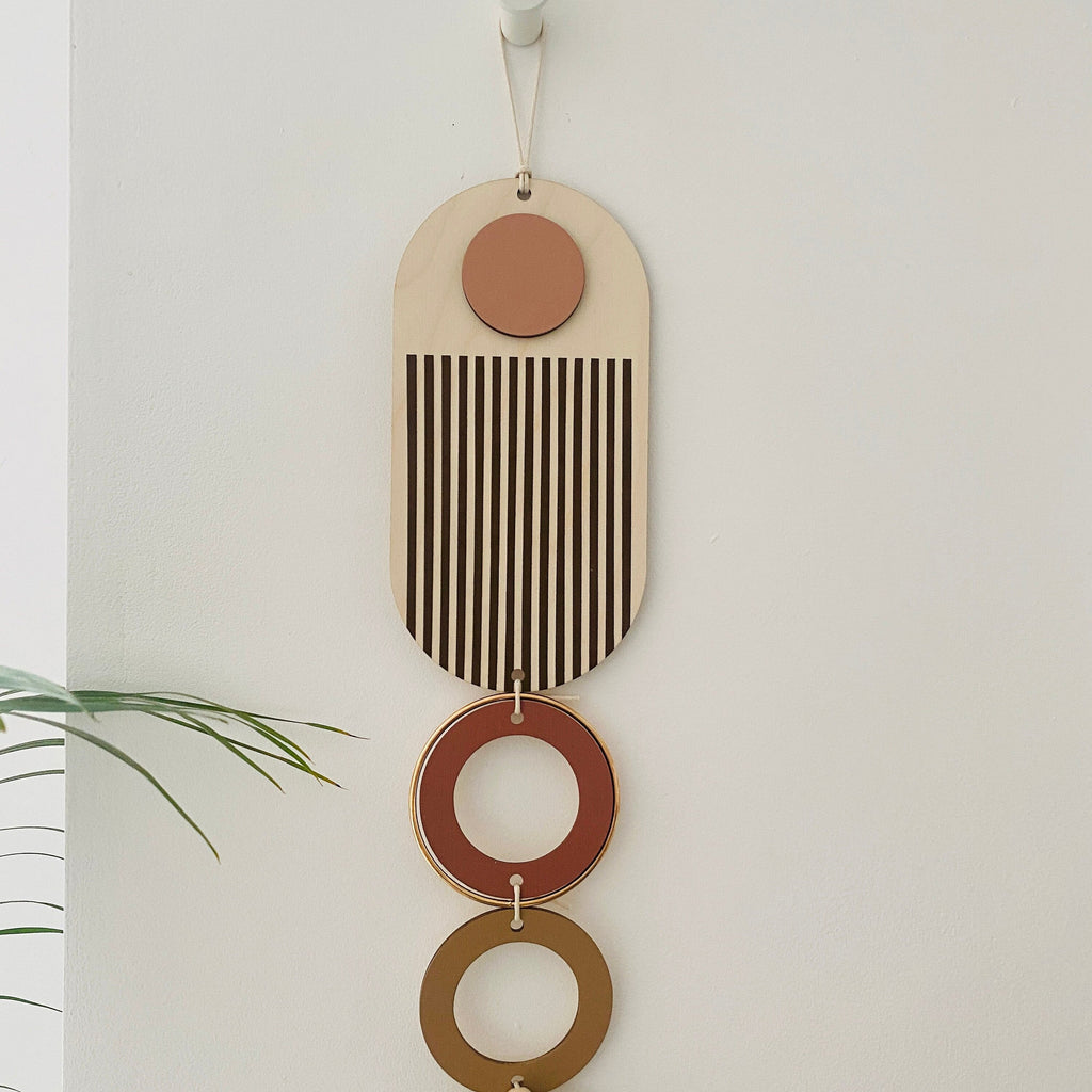 Brown Geometric Wall Art Modern Minimal Wooden Tapestry