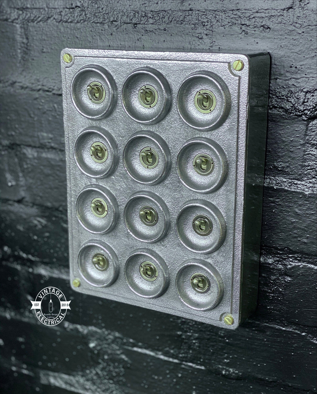 12 Gang 2 Way Vintage Industrial Cast Metal Surface Light Switch