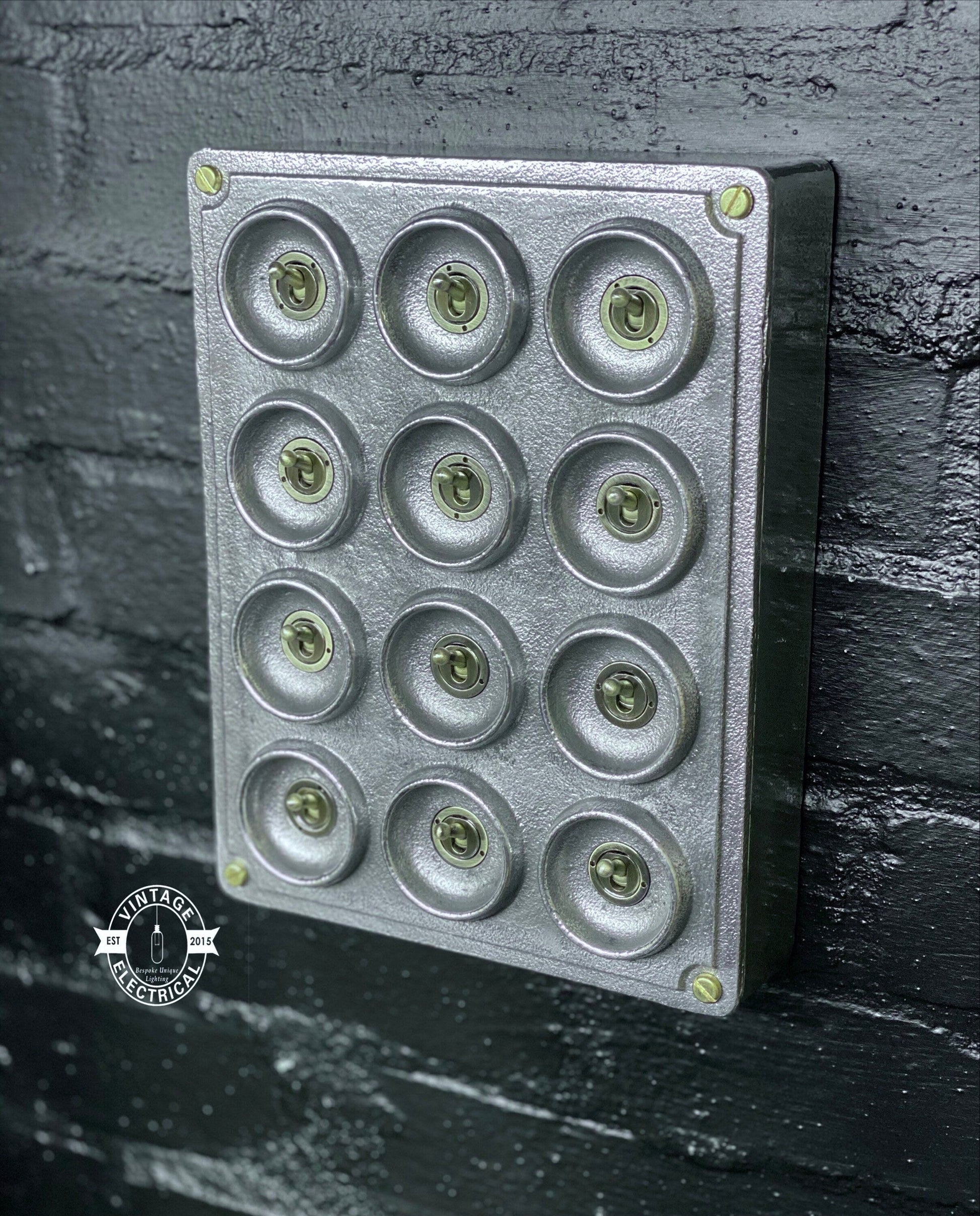12 Gang 2 Way Vintage Industrial Cast Metal Surface Light Switch