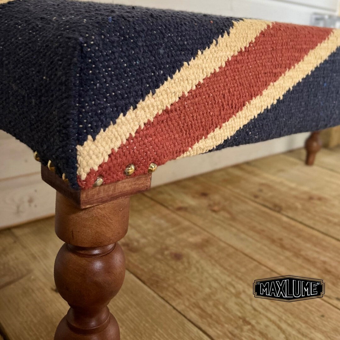 Union Jack Flag Bench Ottoman Vintage Style Floor Standing Pouf
