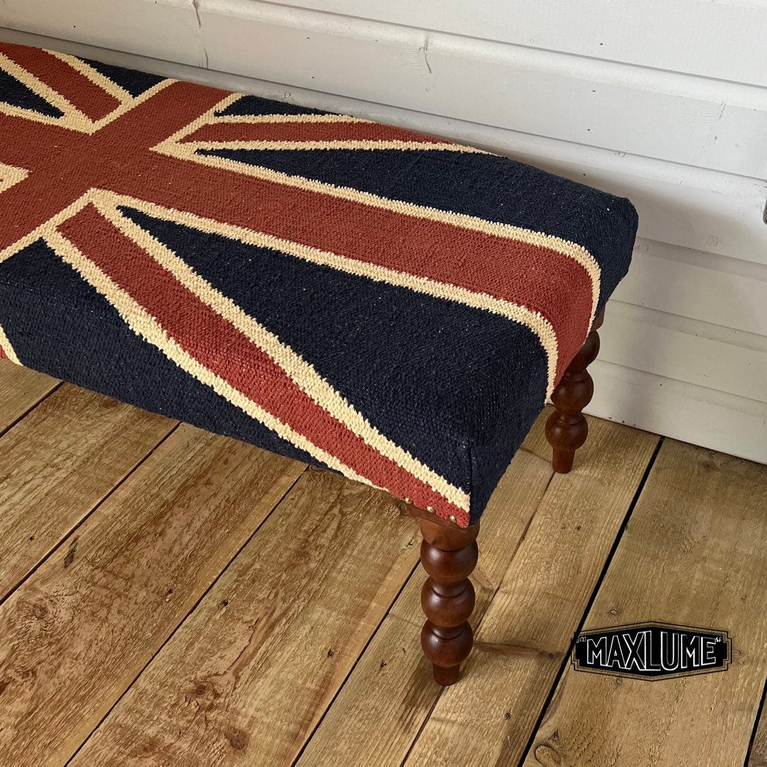 Union Jack Flag Bench Ottoman Vintage Style Floor Standing Pouf