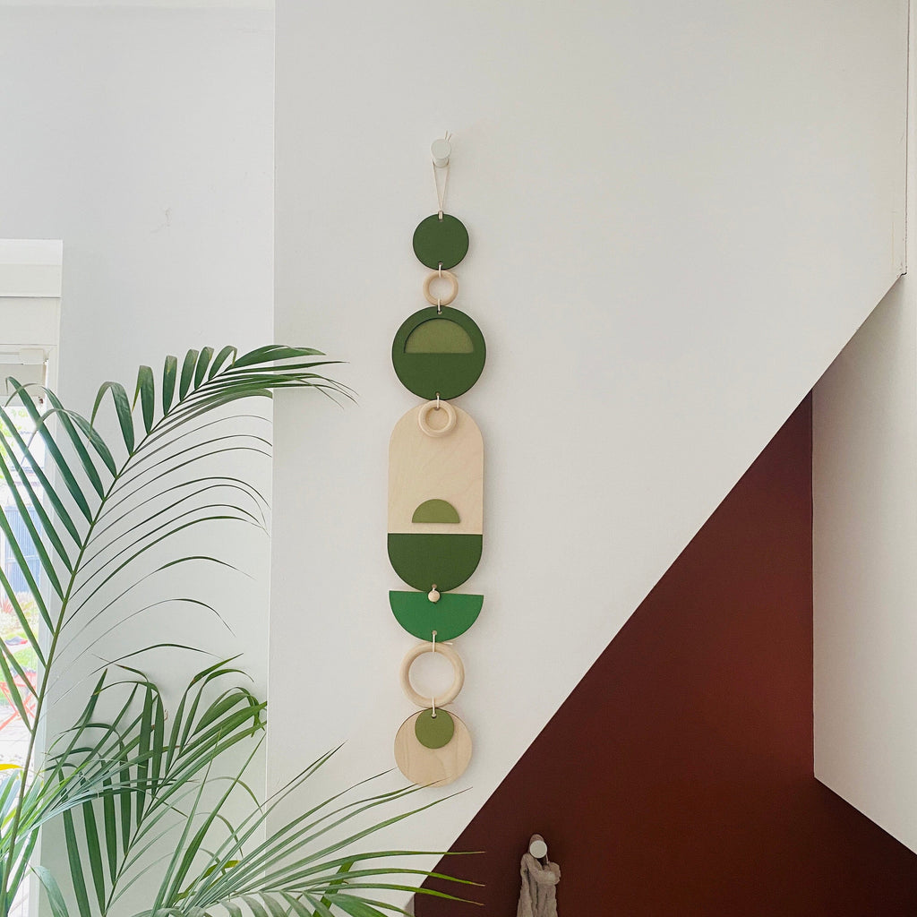 Green Geometric Wall Art Wooden Tapestry 68cm