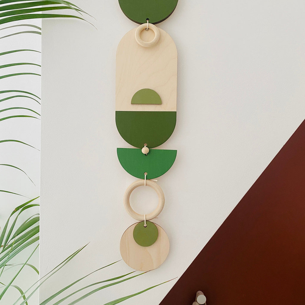 Green Geometric Wall Art Wooden Tapestry 68cm