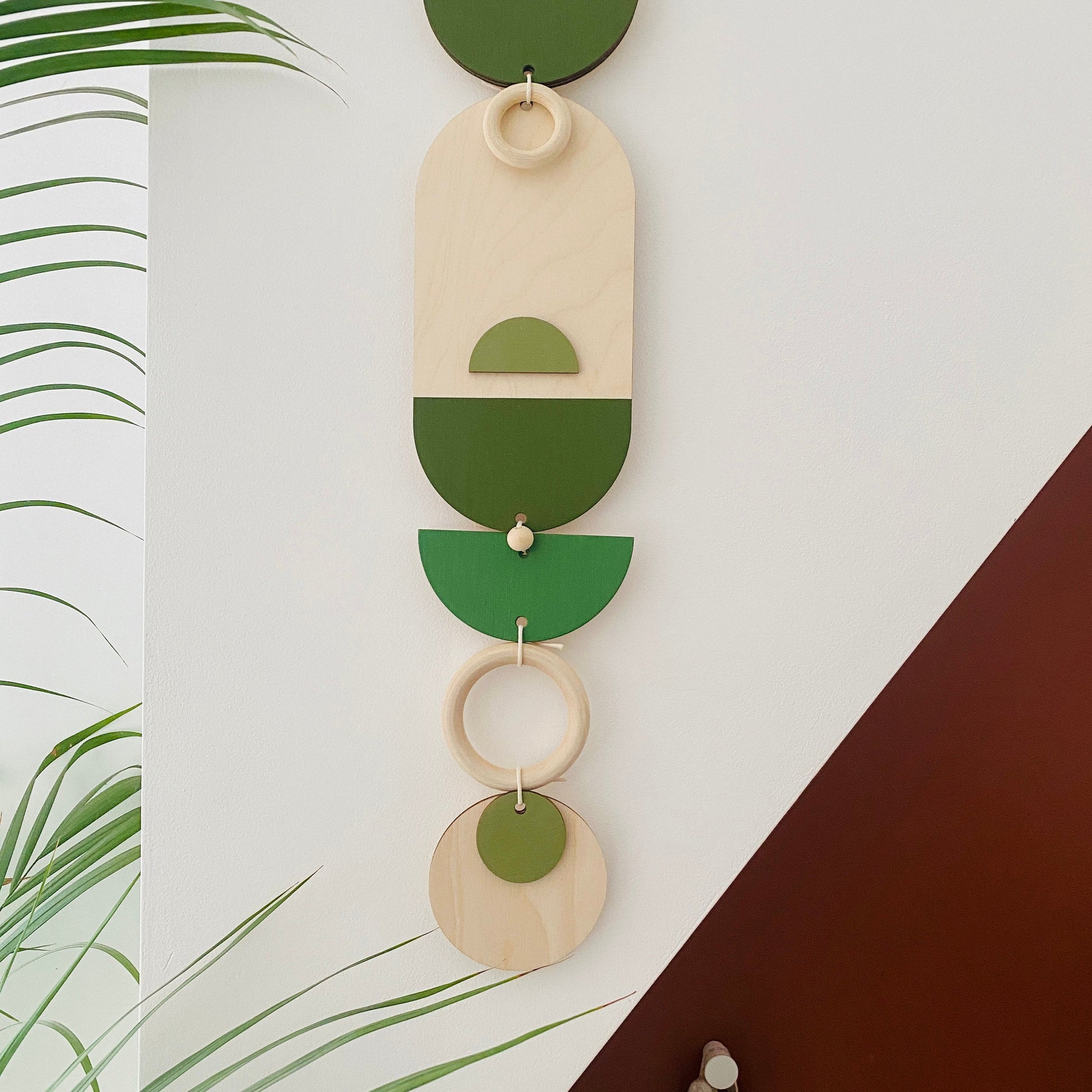 Green Geometric Wall Art Wooden Tapestry 68cm