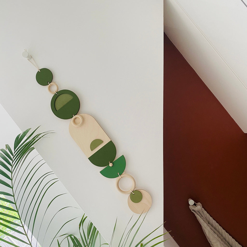 Green Geometric Wall Art Wooden Tapestry 68cm