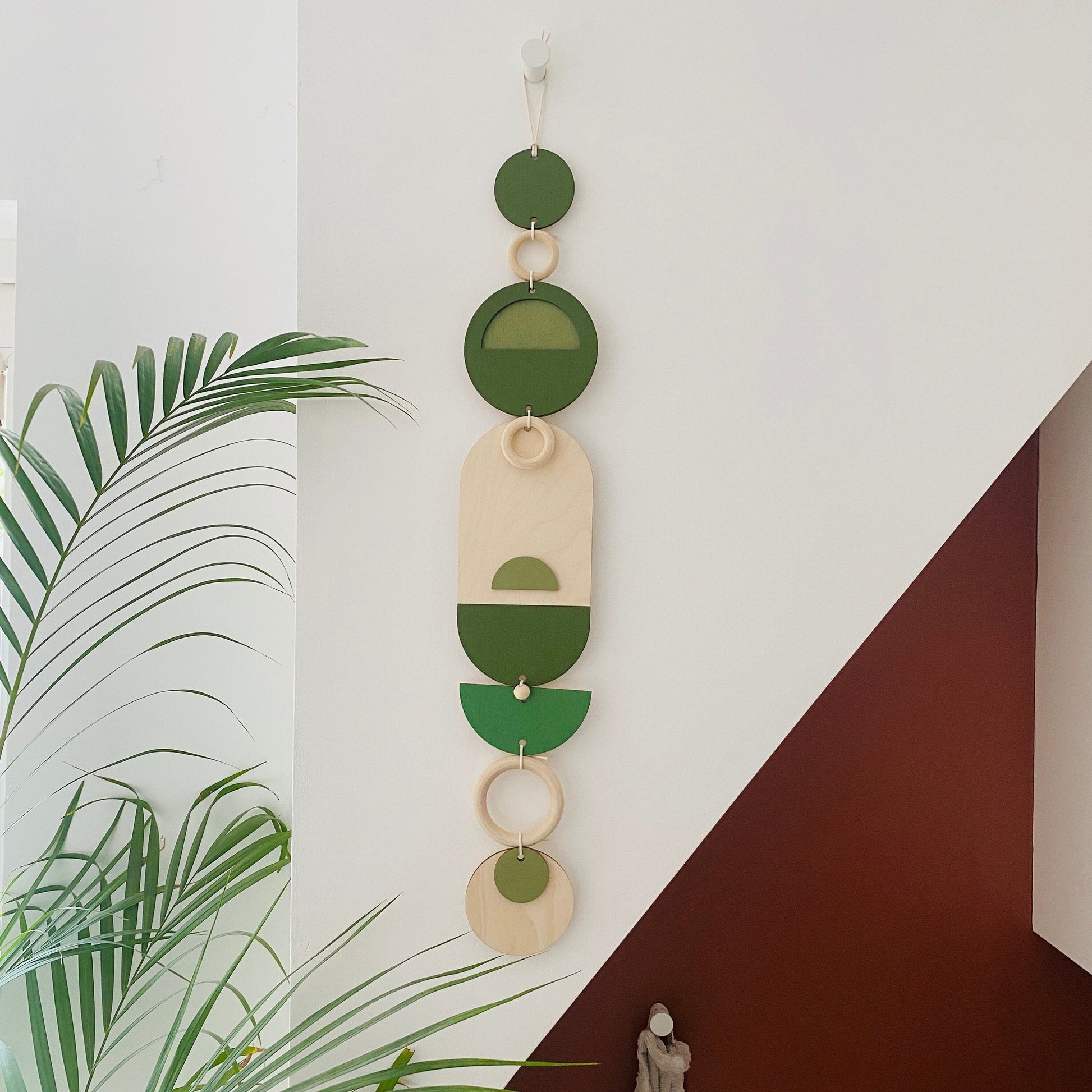 Green Geometric Wall Art Wooden Tapestry 68cm