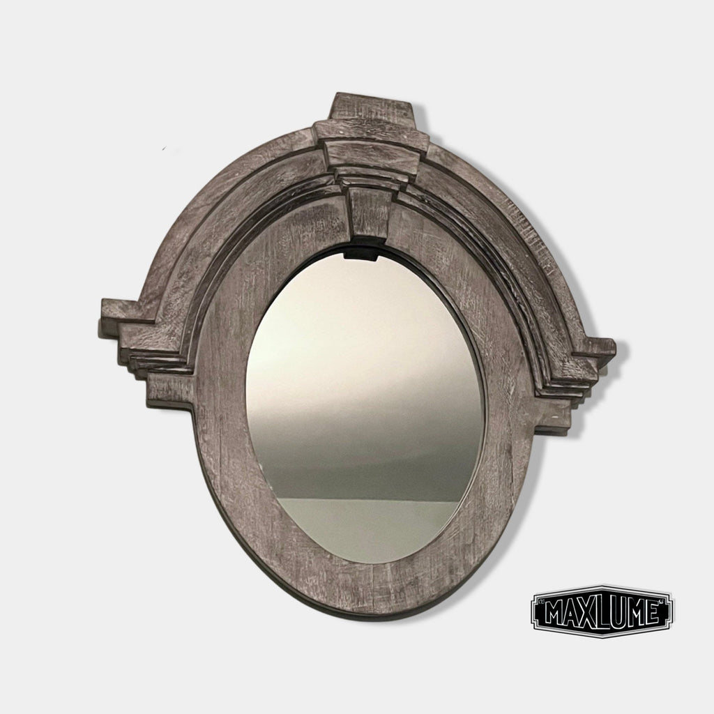 Mansard Arched Oval Mirror in White Washed Mango Wood
