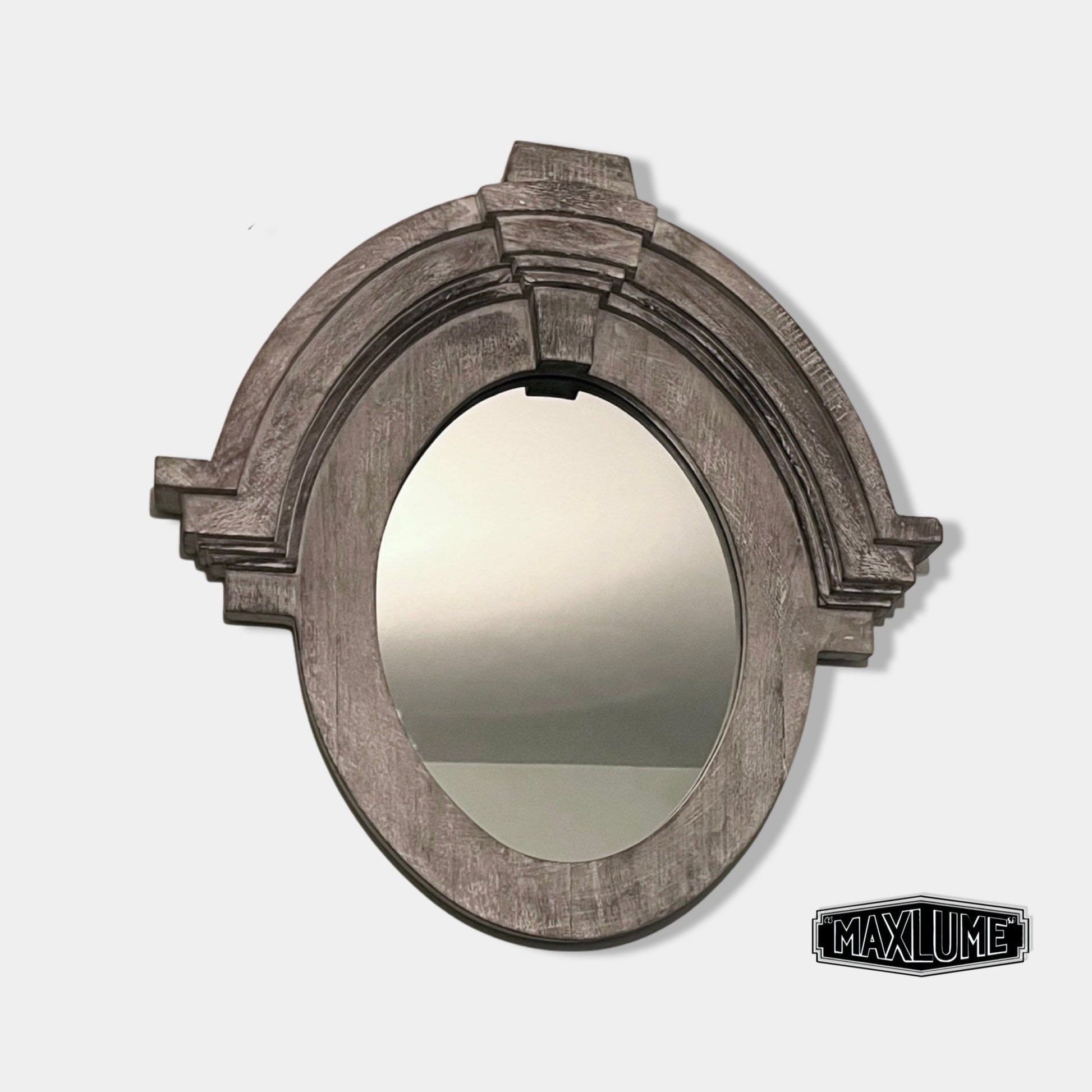 Mansard Arched Oval Mirror in White Washed Mango Wood