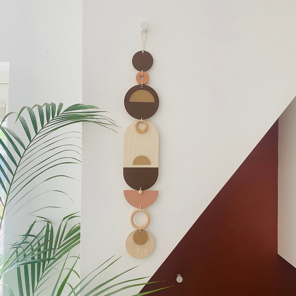 Brown Geometric Wall Art Modern Wooden Tapestry