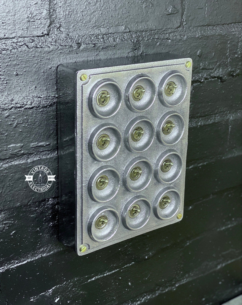 12 Gang 2 Way Vintage Industrial Cast Metal Surface Light Switch
