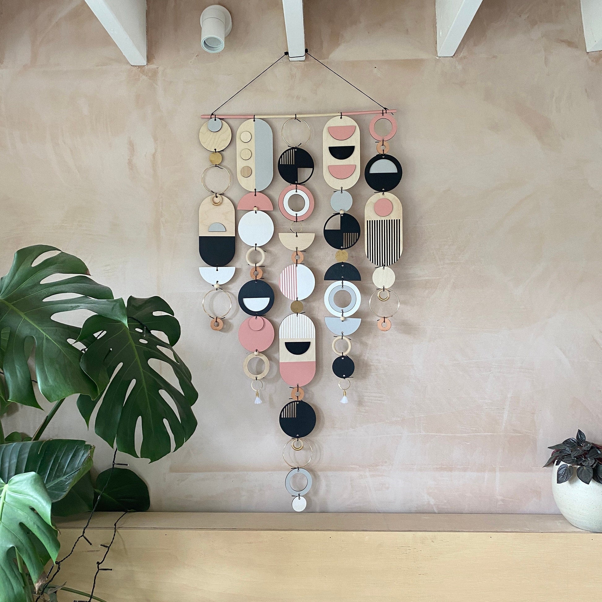 Large Pink and Grey Geometric Wall Art Contemporary Modern Handmade