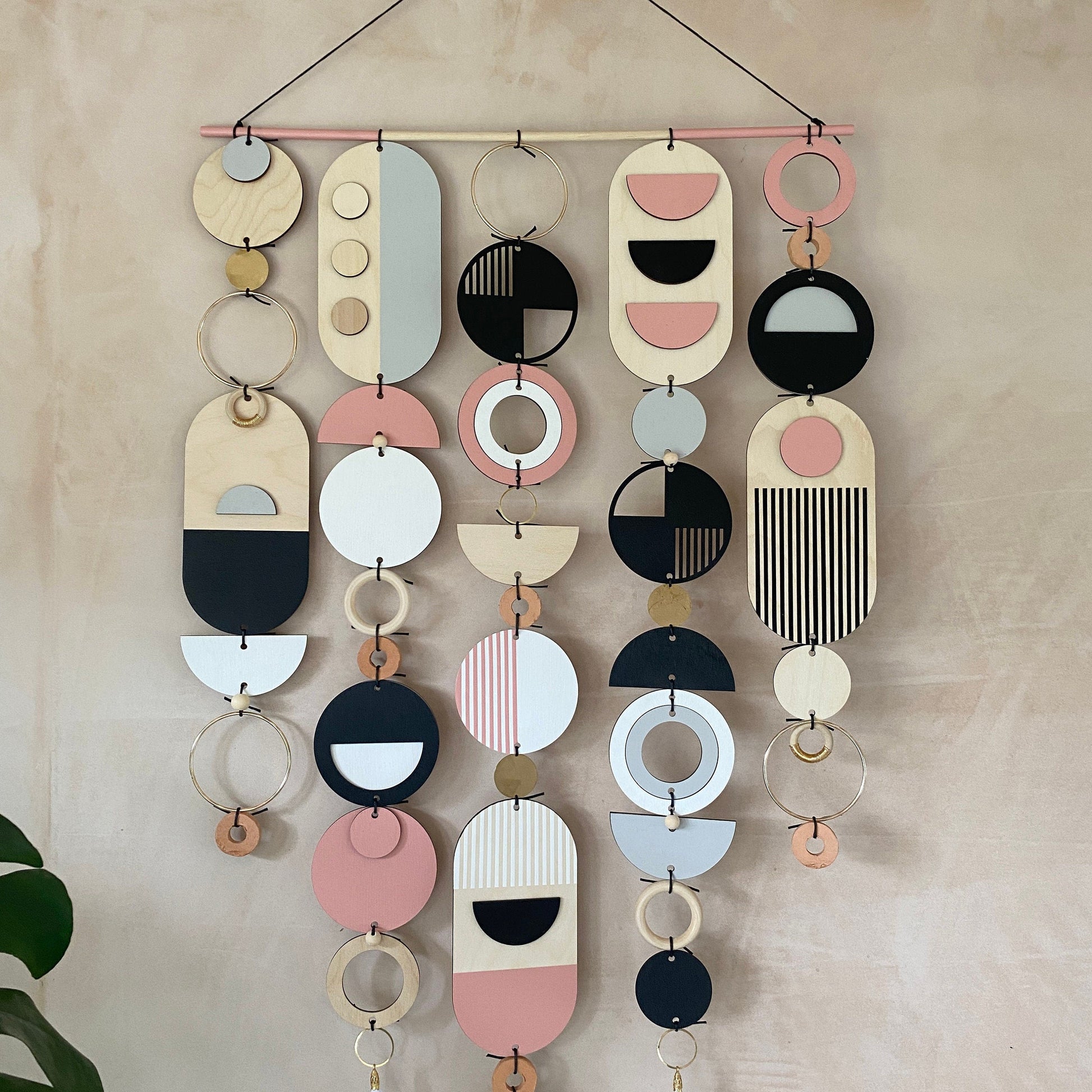 Large Pink and Grey Geometric Wall Art Contemporary Modern Handmade